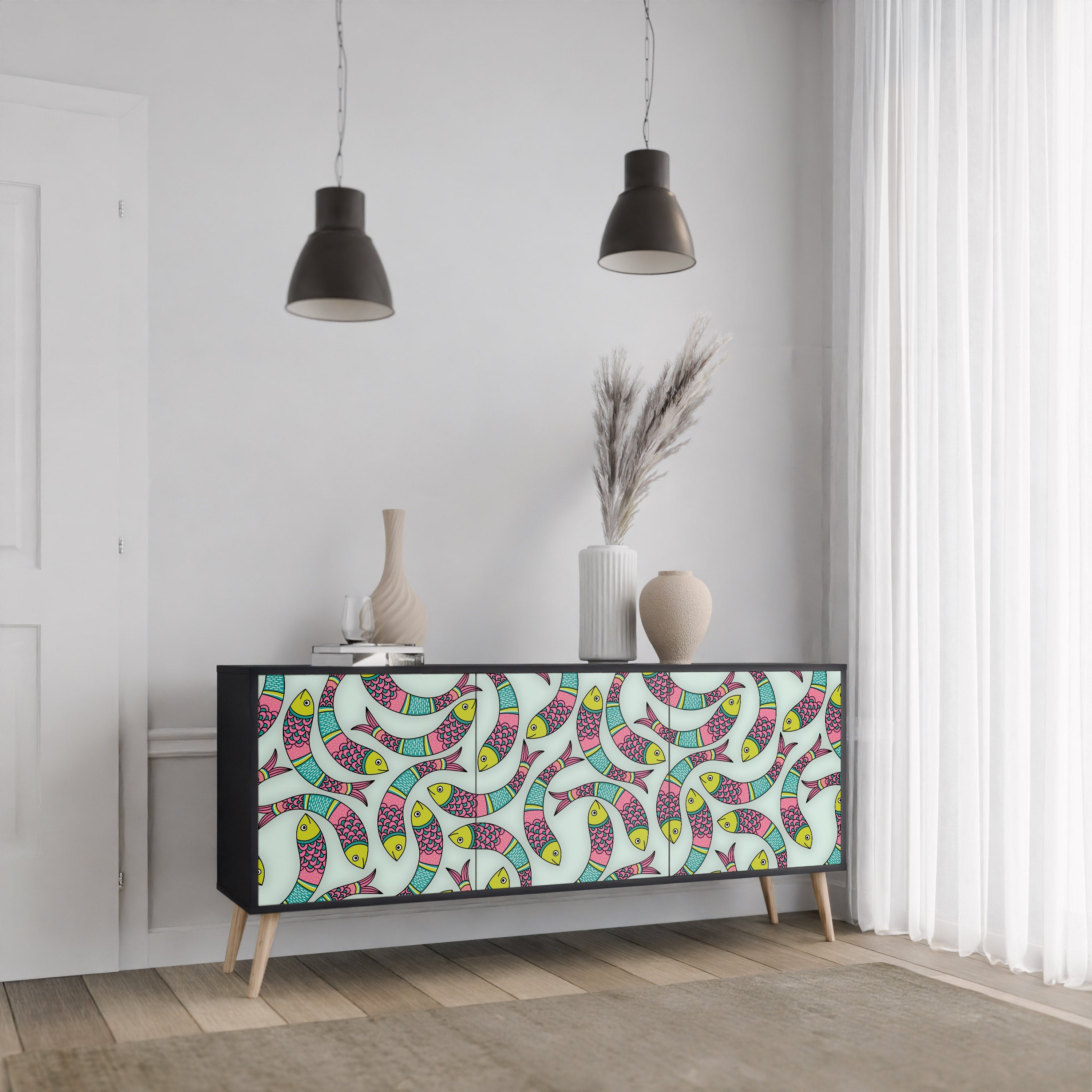 INDIAN FISH 3-türiges Sideboard in Schwarz