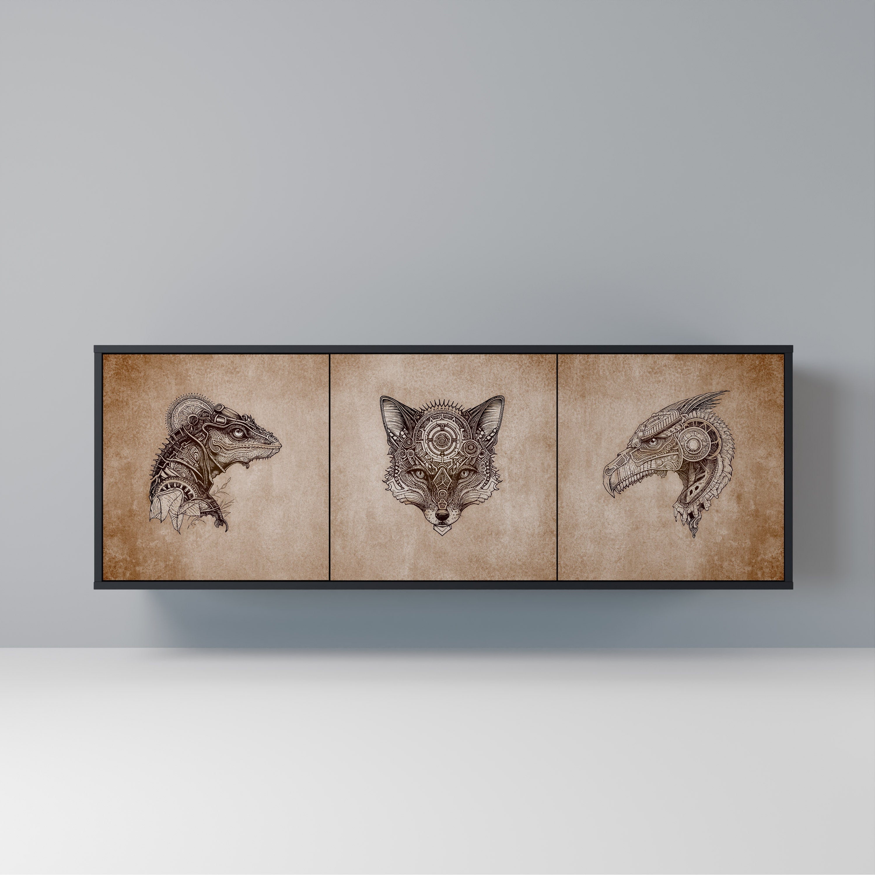 STEAMPUNK CLAN 3-türiges Sideboard in schwarzem Finish