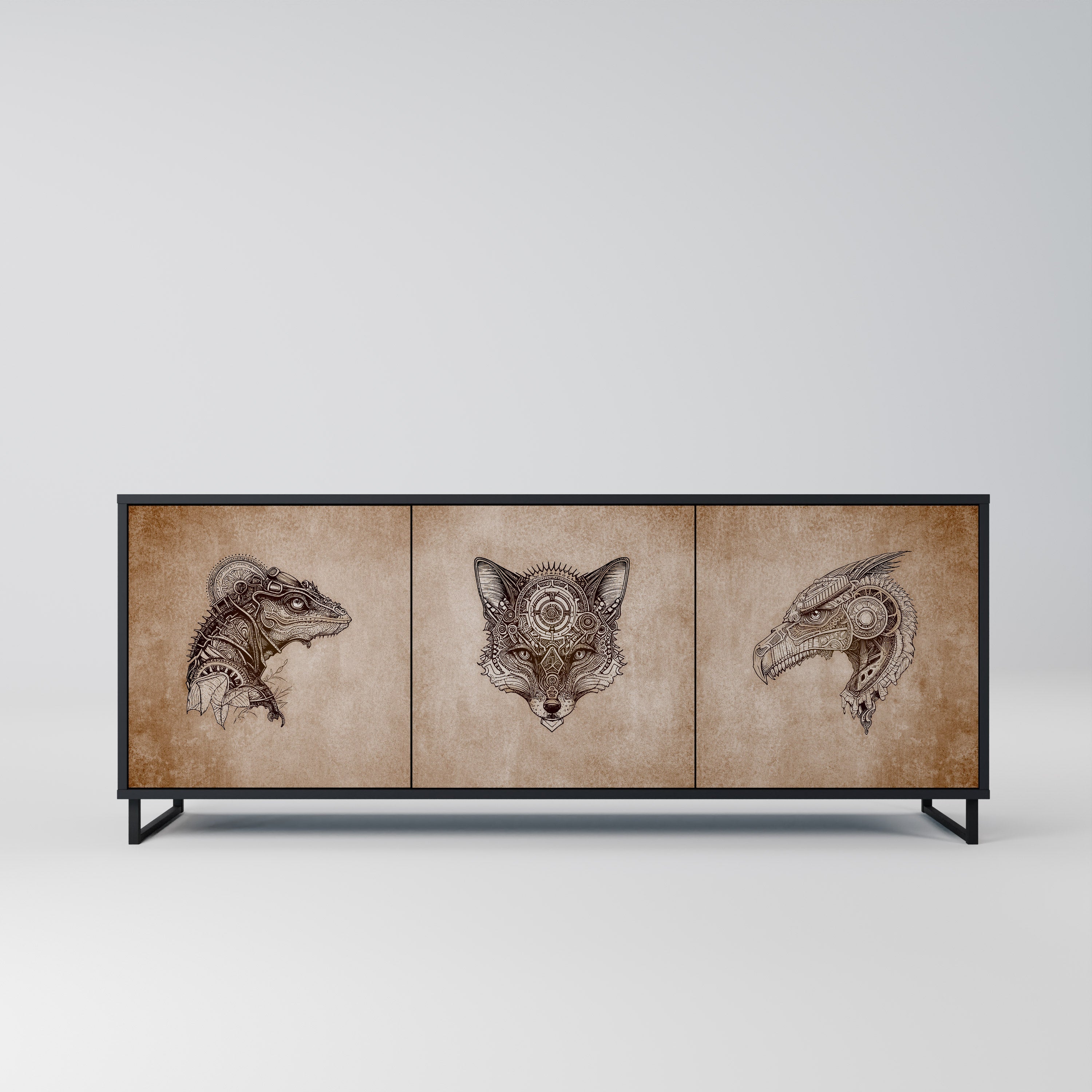 STEAMPUNK CLAN 3-türiges Sideboard in schwarzem Finish