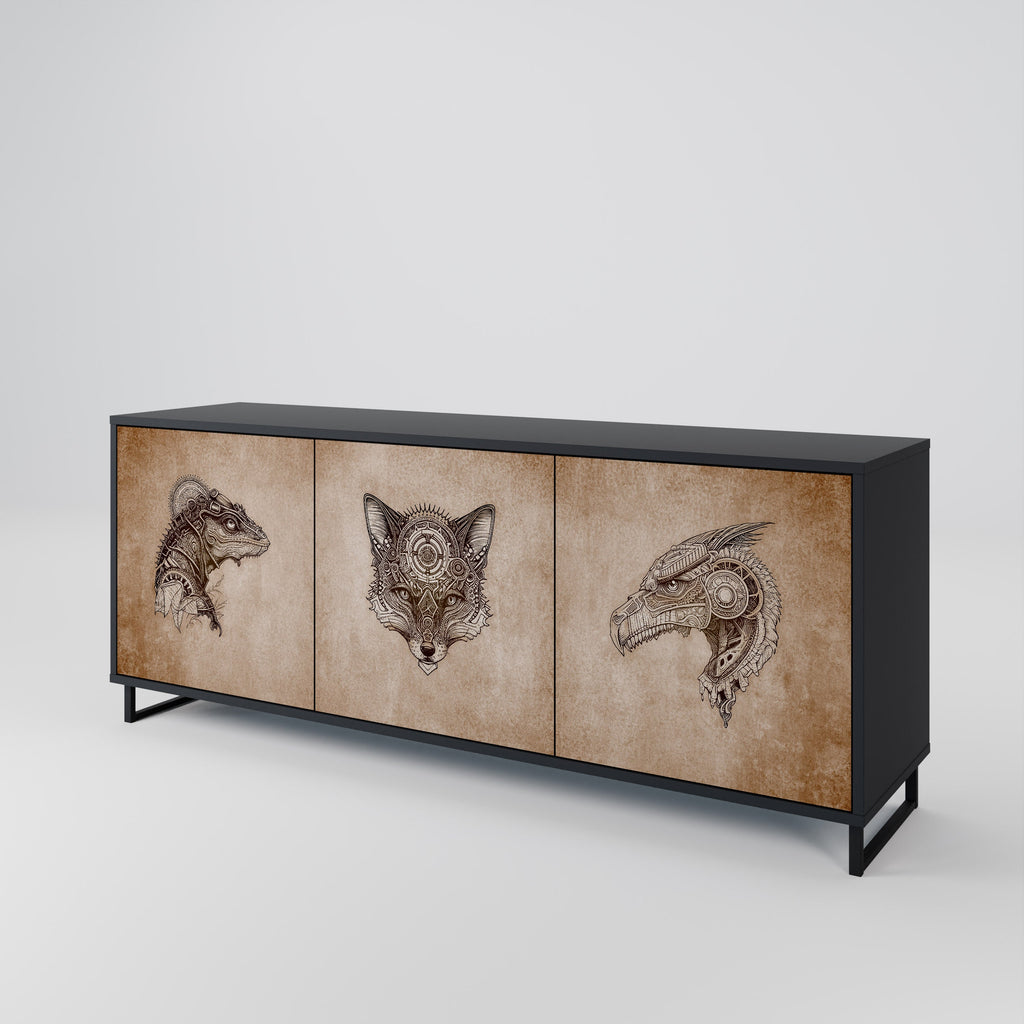 STEAMPUNK CLAN 3-türiges Sideboard in schwarzem Finish