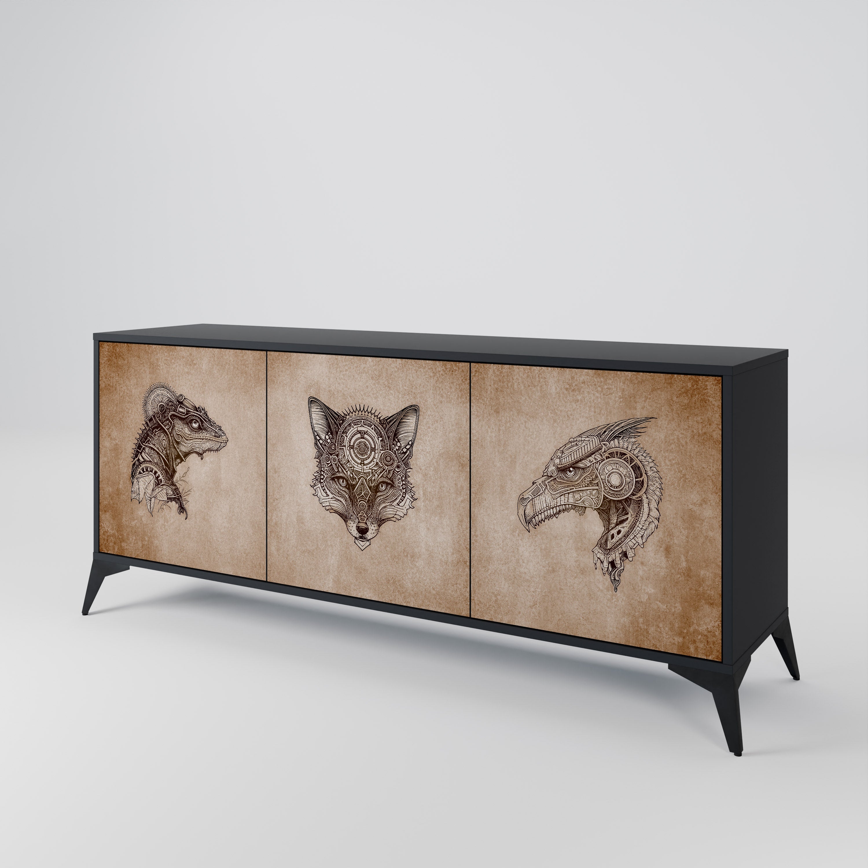 STEAMPUNK CLAN 3-türiges Sideboard in schwarzem Finish