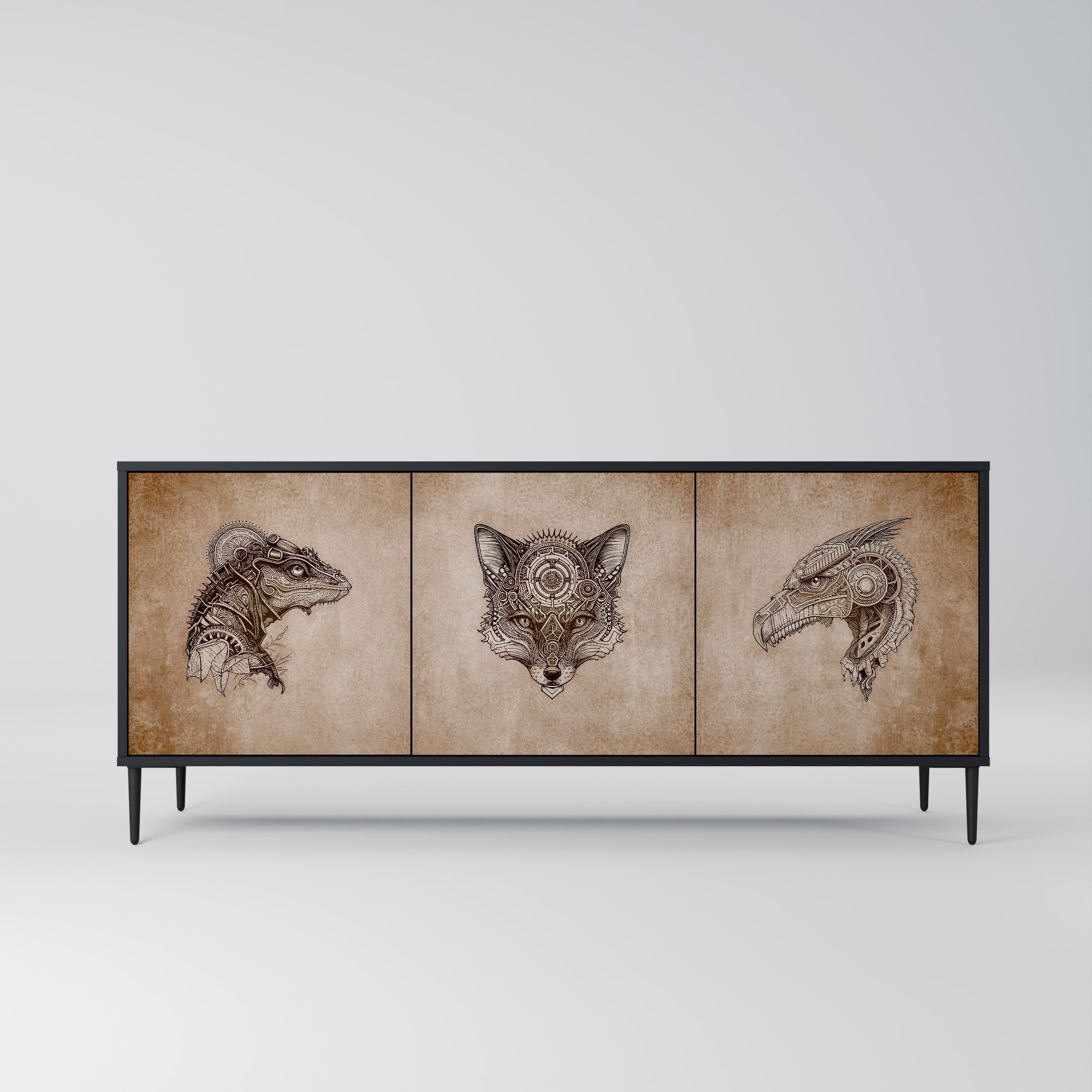 STEAMPUNK CLAN 3-türiges Sideboard in schwarzem Finish
