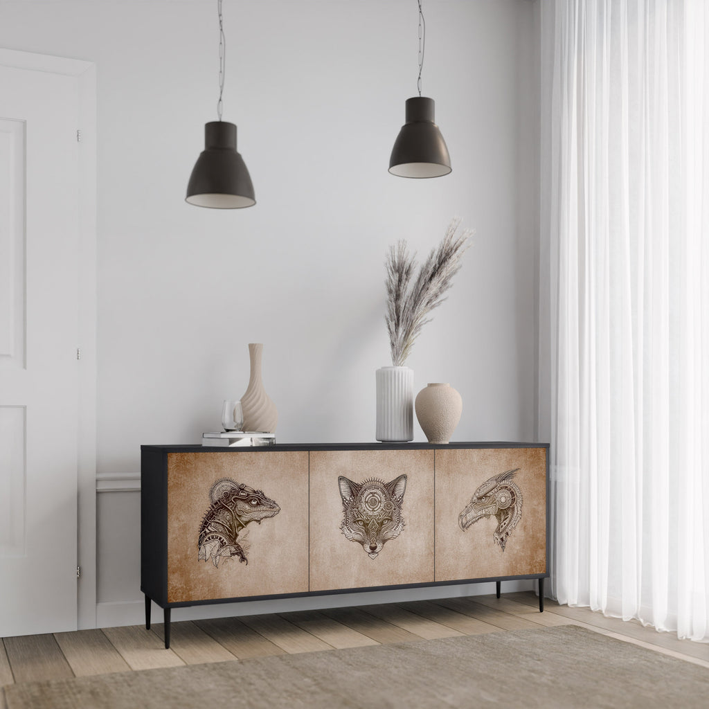 STEAMPUNK CLAN 3-türiges Sideboard in schwarzem Finish