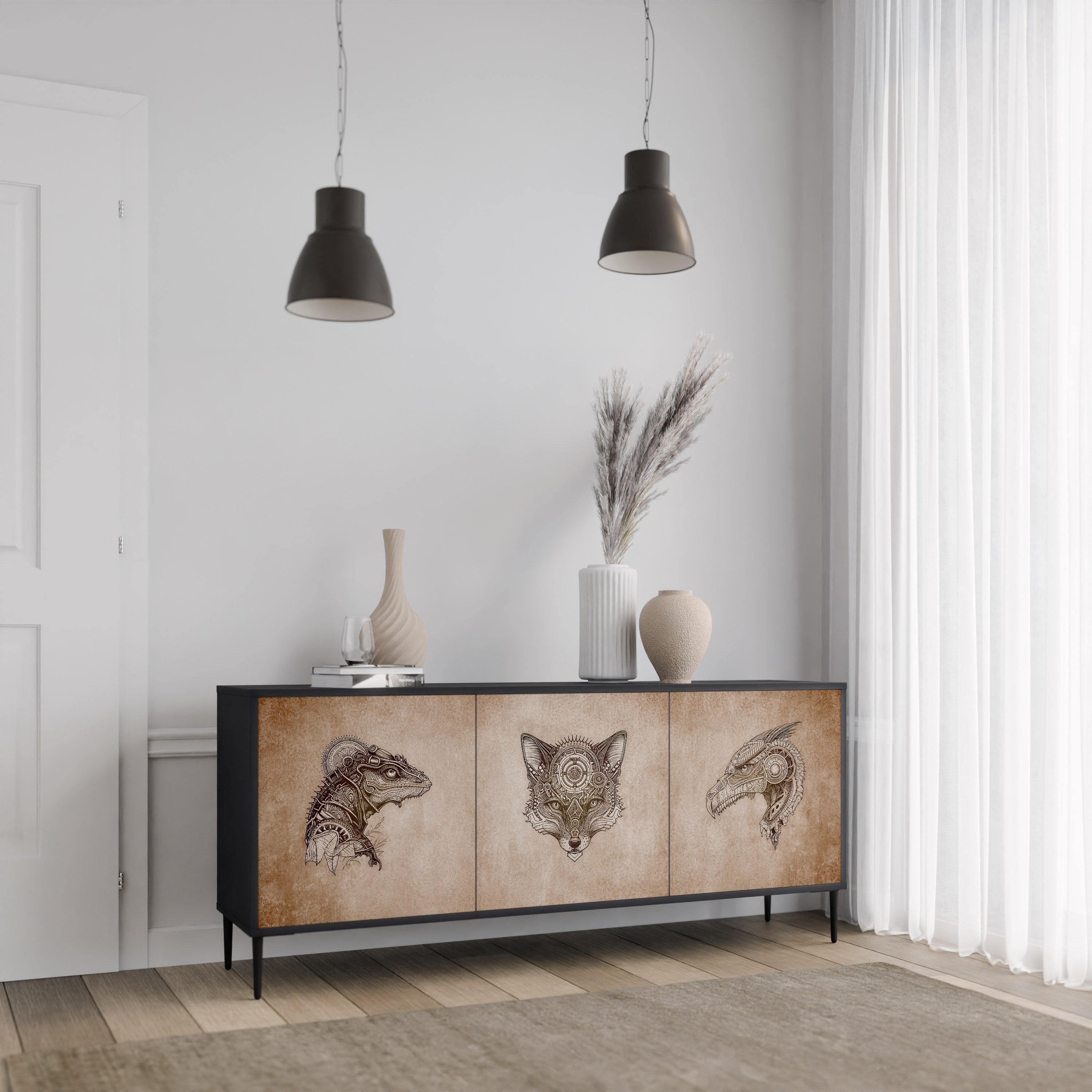 STEAMPUNK CLAN 3-türiges Sideboard in schwarzem Finish