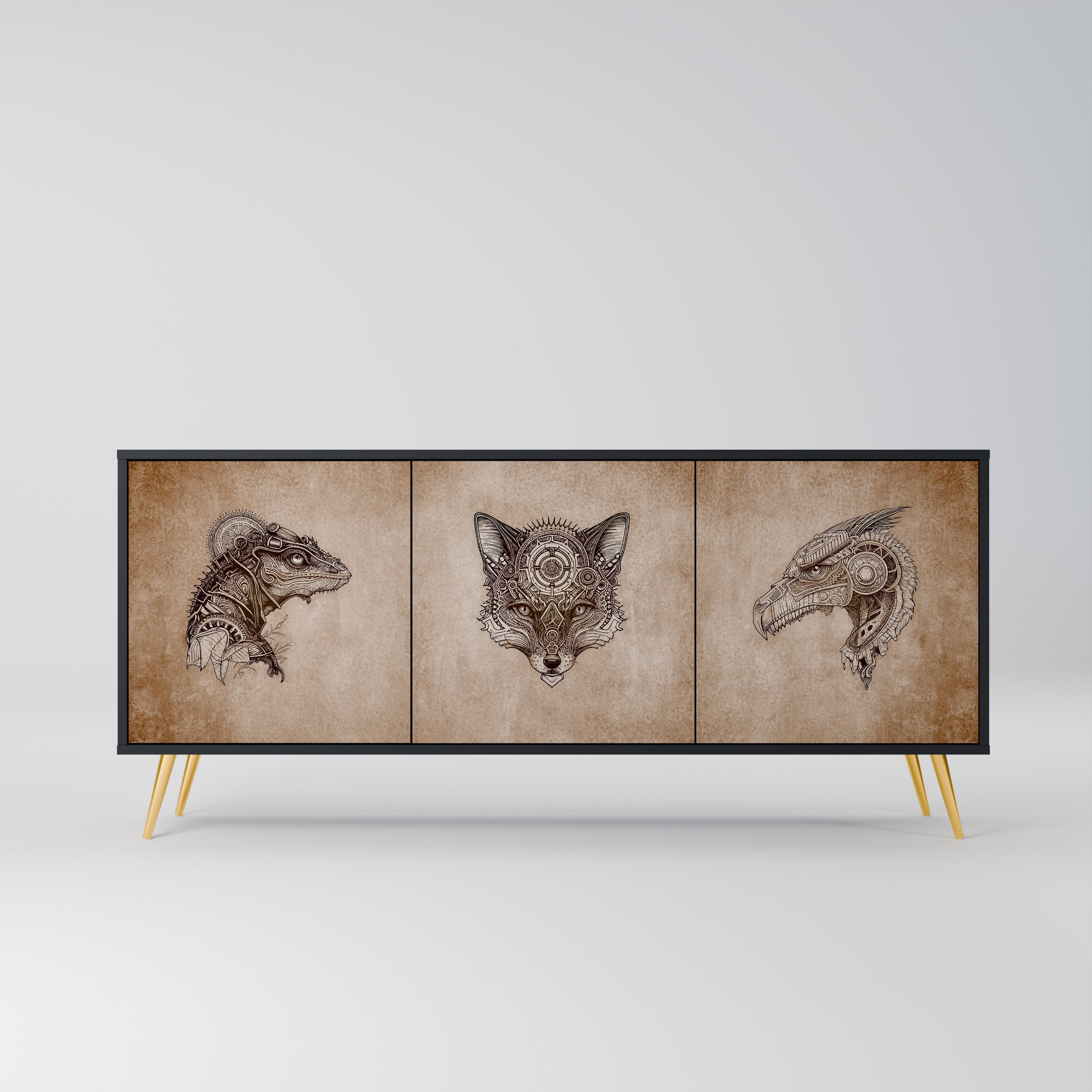 STEAMPUNK CLAN 3-türiges Sideboard in schwarzem Finish