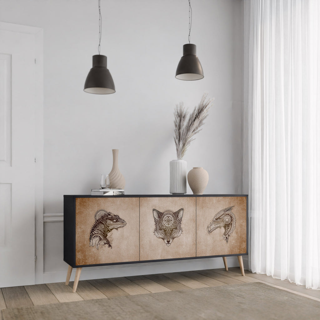 STEAMPUNK CLAN 3-türiges Sideboard in schwarzem Finish