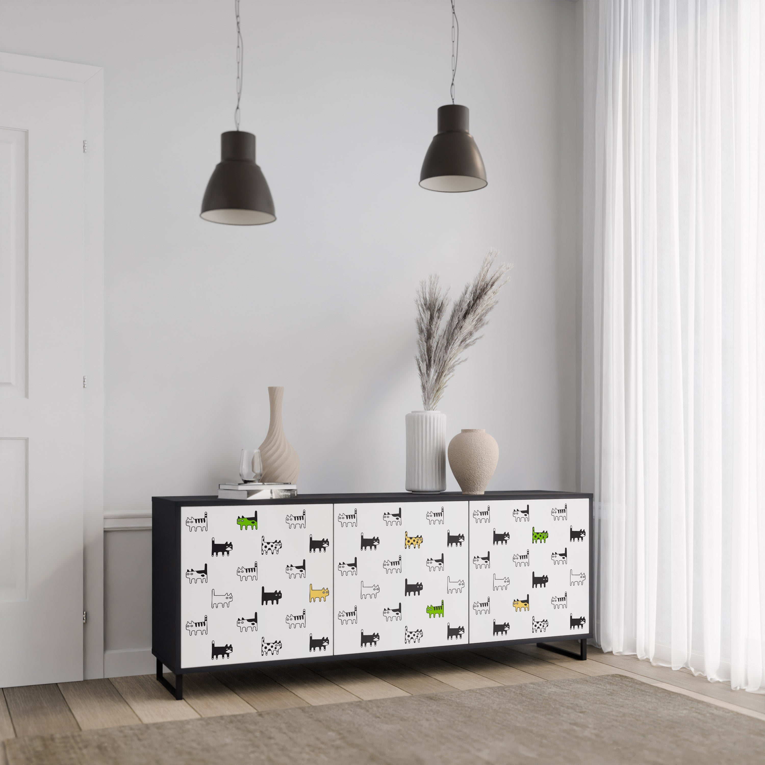 CATS COMPILATION 3-türiges Sideboard in Schwarz