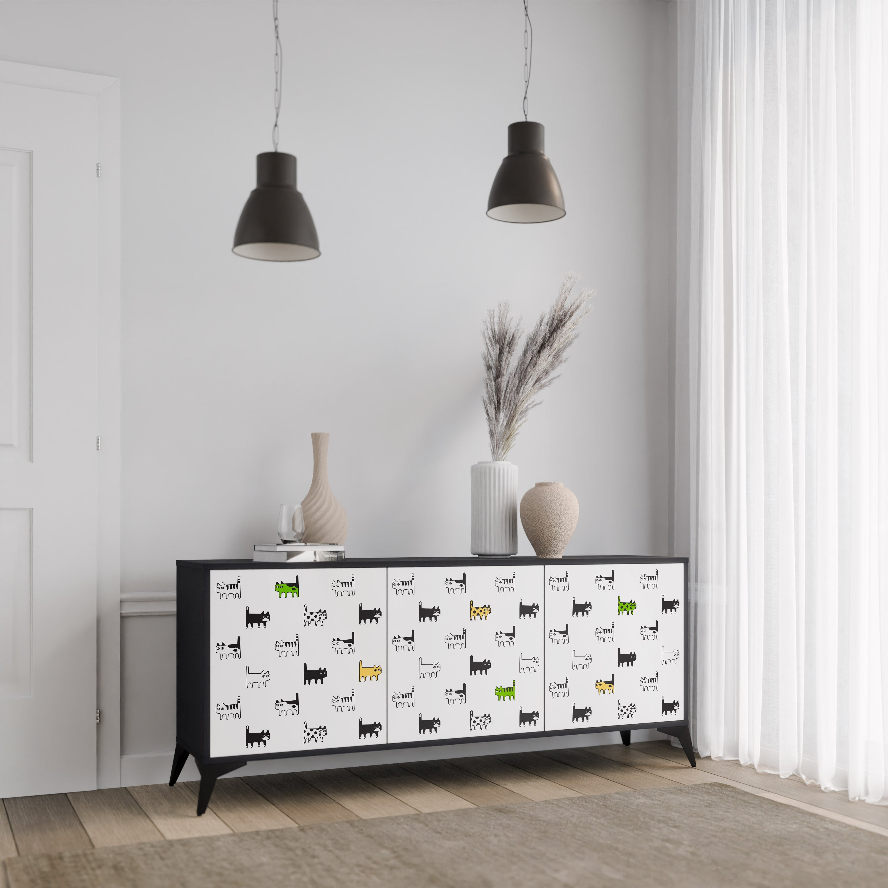 CATS COMPILATION 3-türiges Sideboard in Schwarz