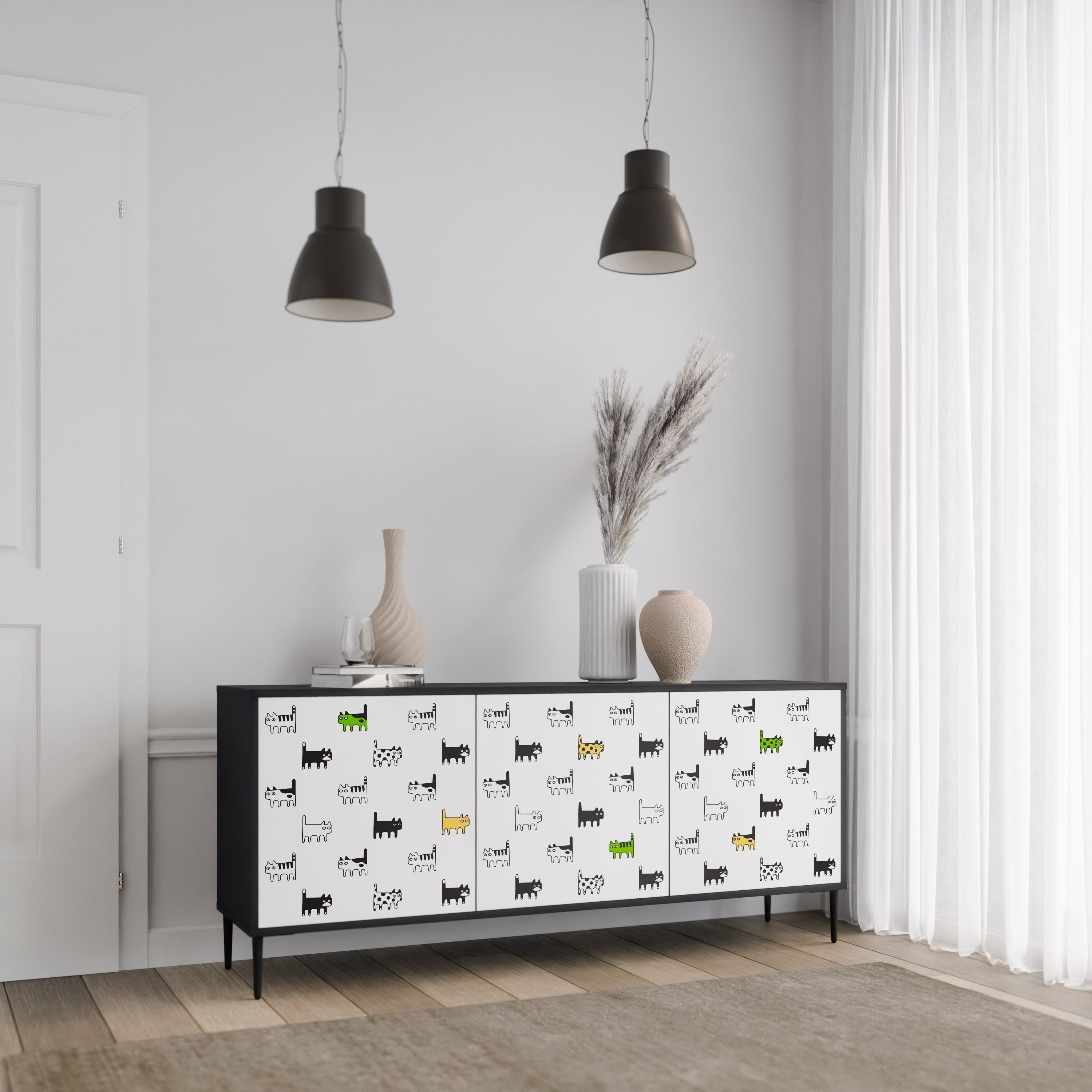 CATS COMPILATION 3-türiges Sideboard in Schwarz