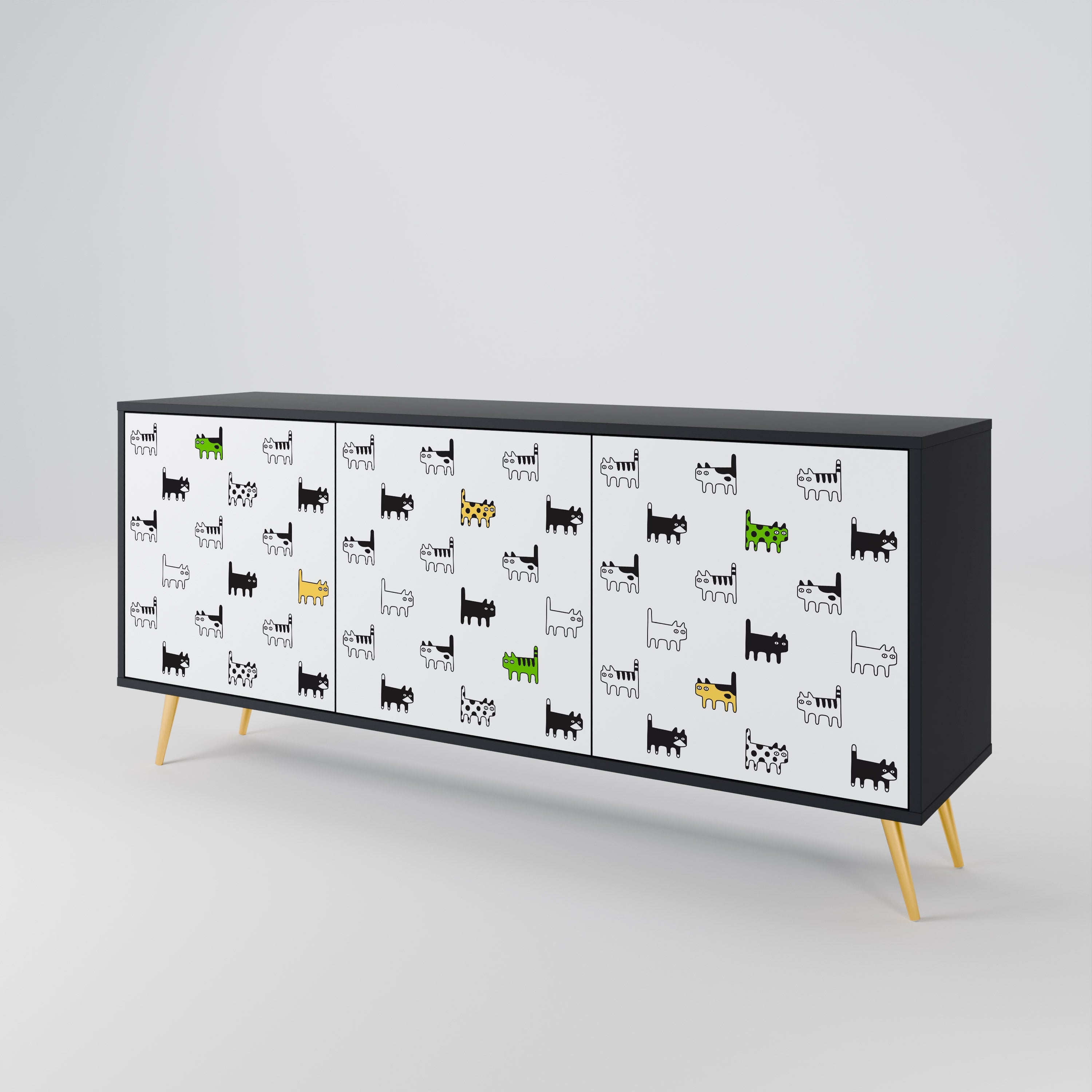 CATS COMPILATION 3-türiges Sideboard in Schwarz