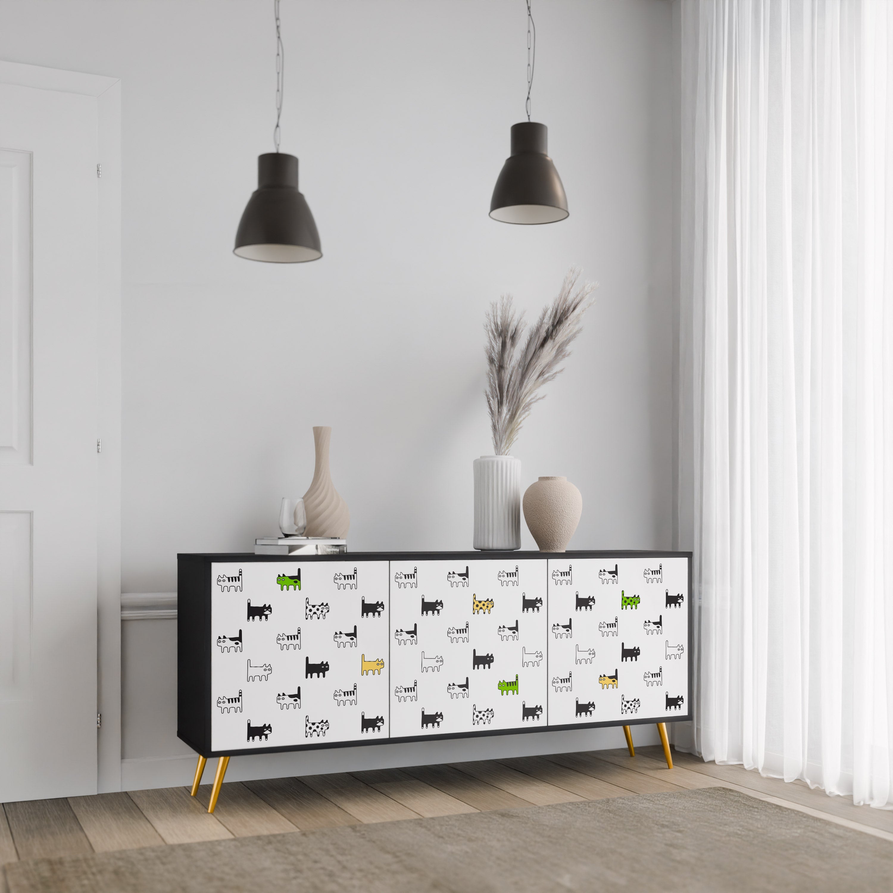 CATS COMPILATION 3-türiges Sideboard in Schwarz