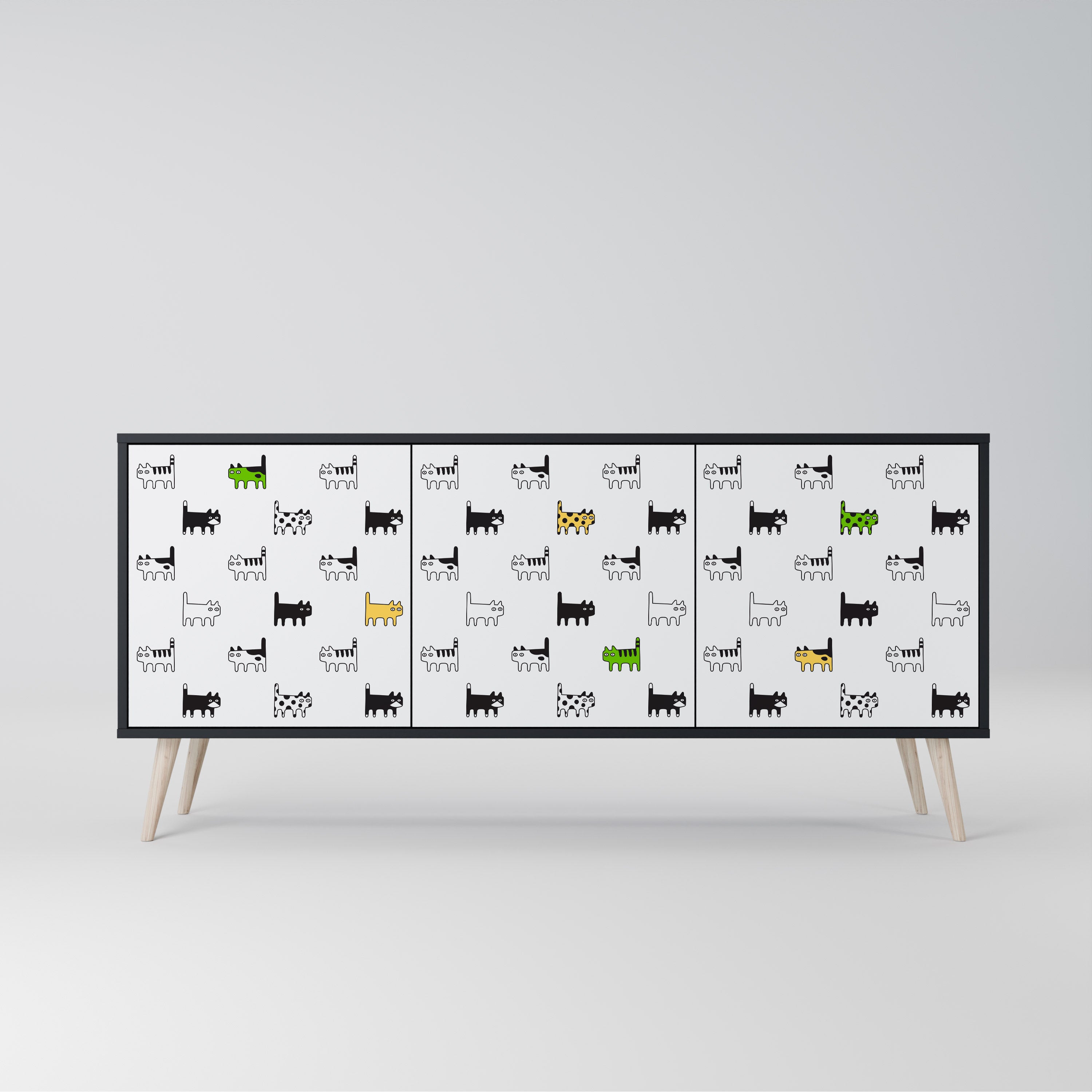 CATS COMPILATION 3-türiges Sideboard in Schwarz