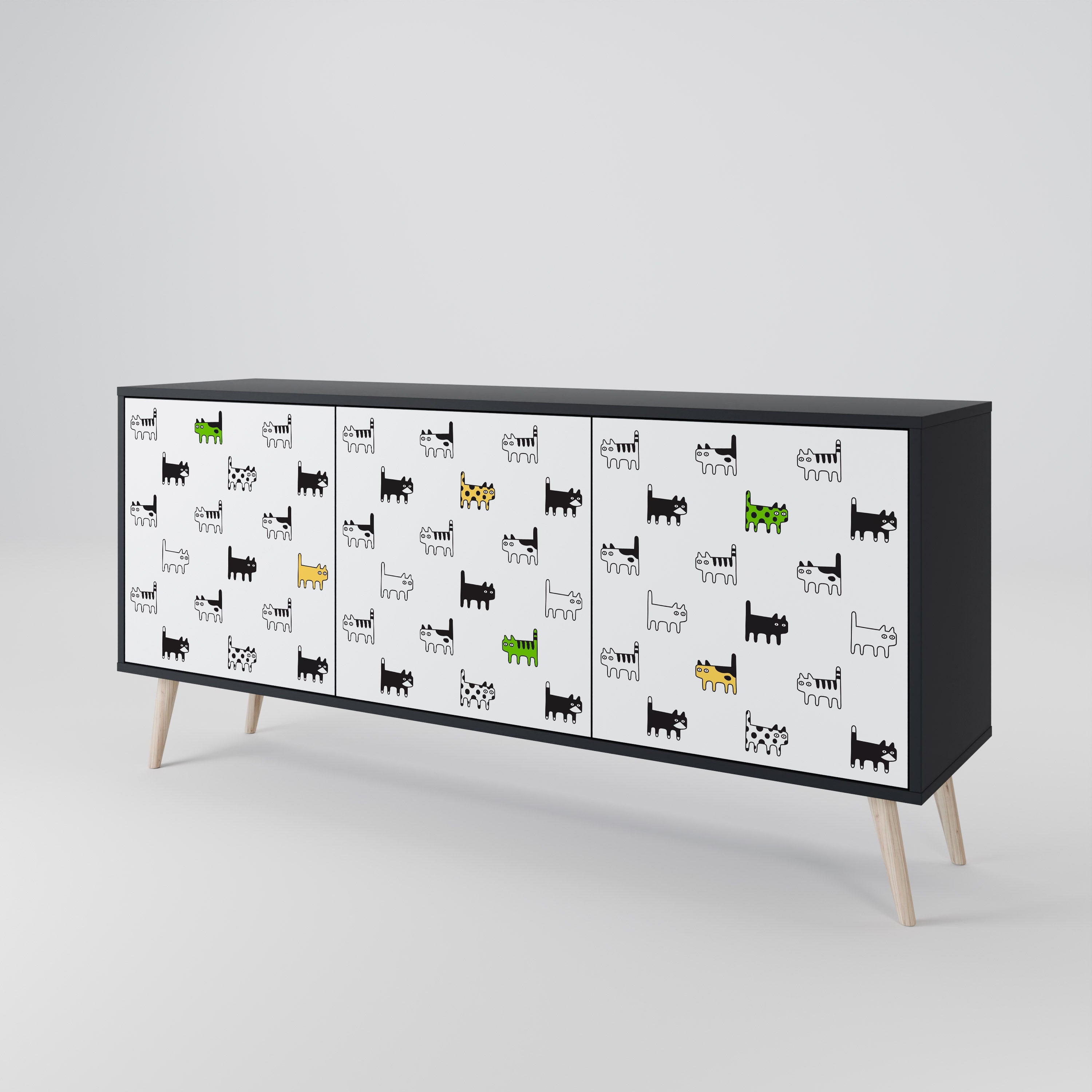 CATS COMPILATION 3-türiges Sideboard in Schwarz