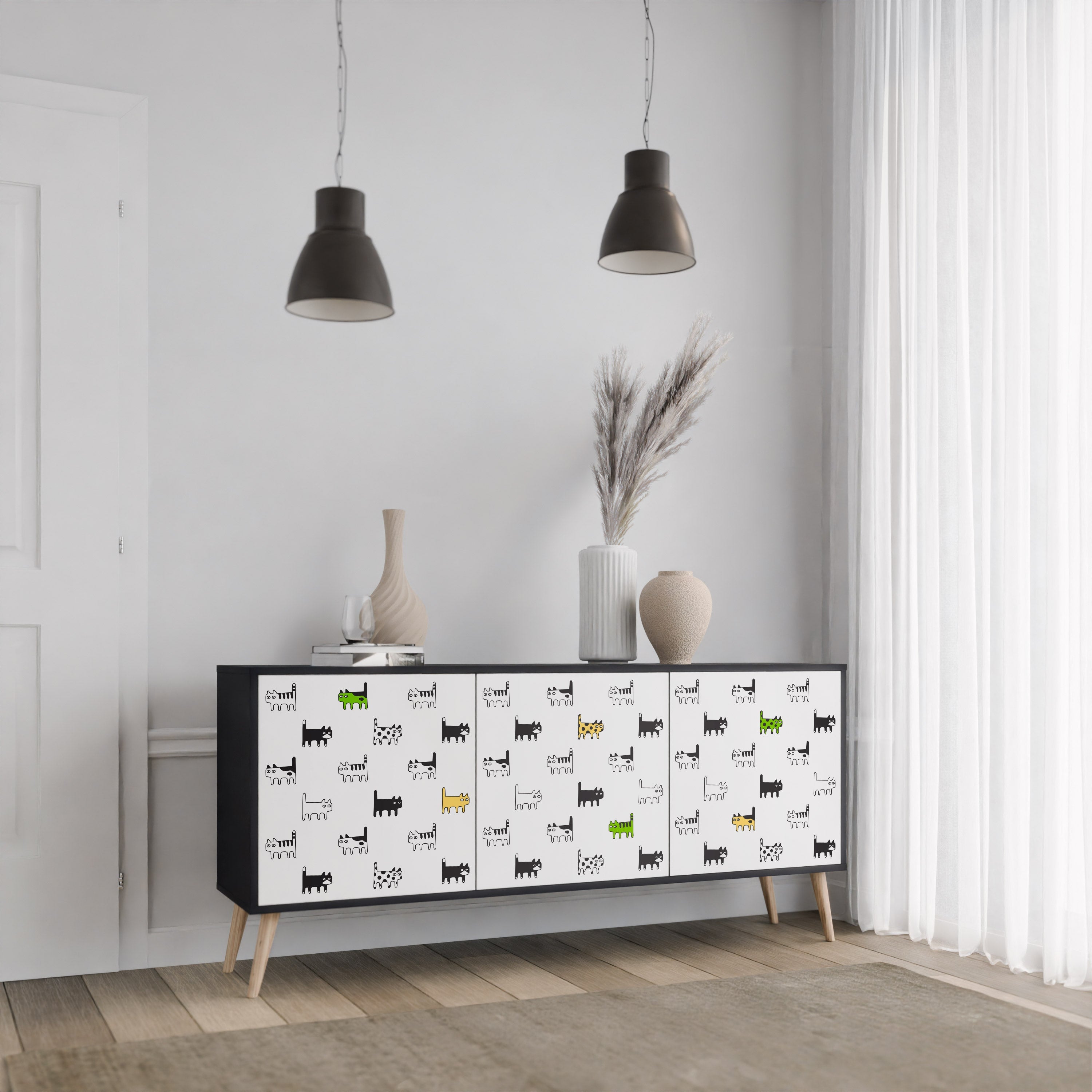 CATS COMPILATION 3-türiges Sideboard in Schwarz