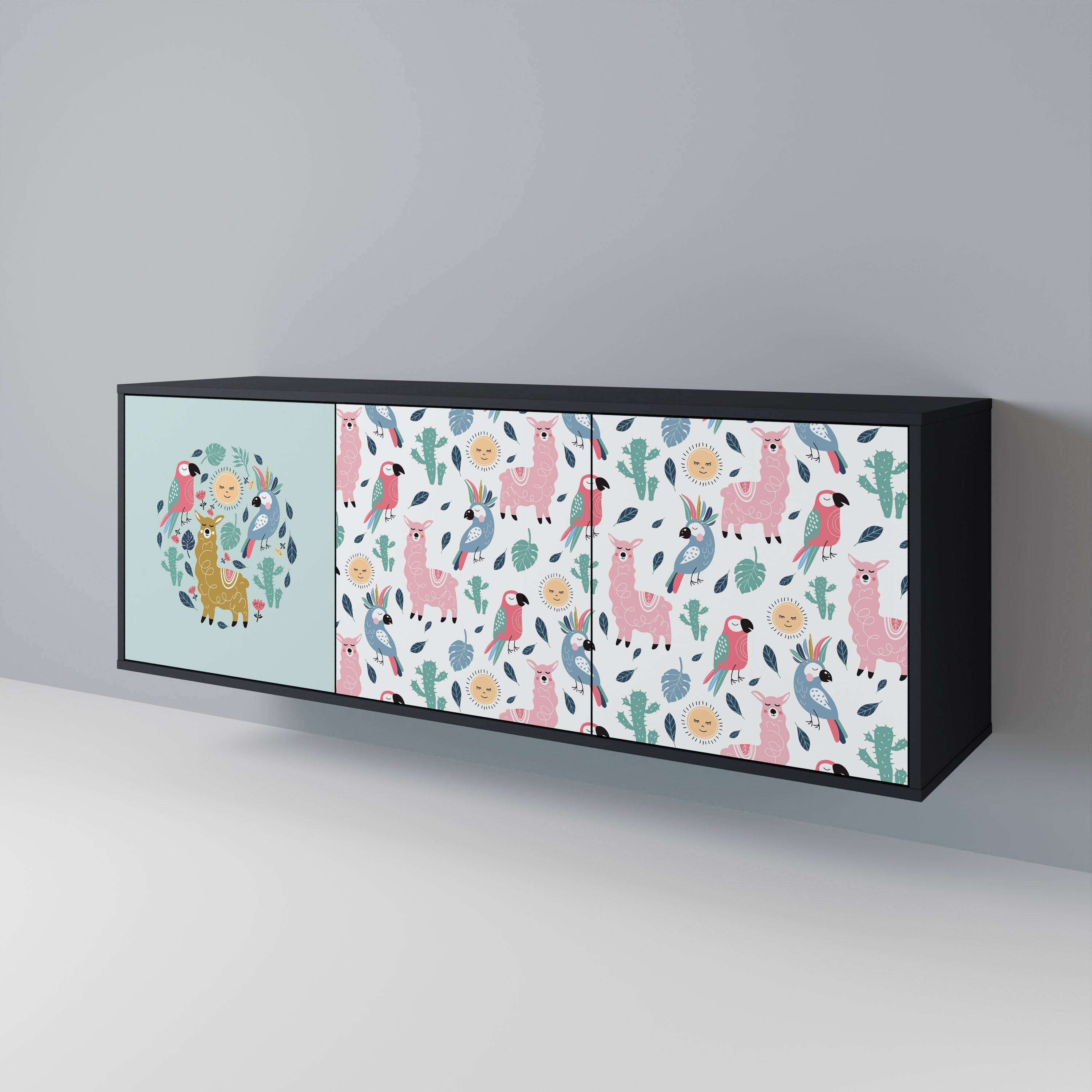 COLORFUL ALPACAS 3-türiges Sideboard in Schwarz