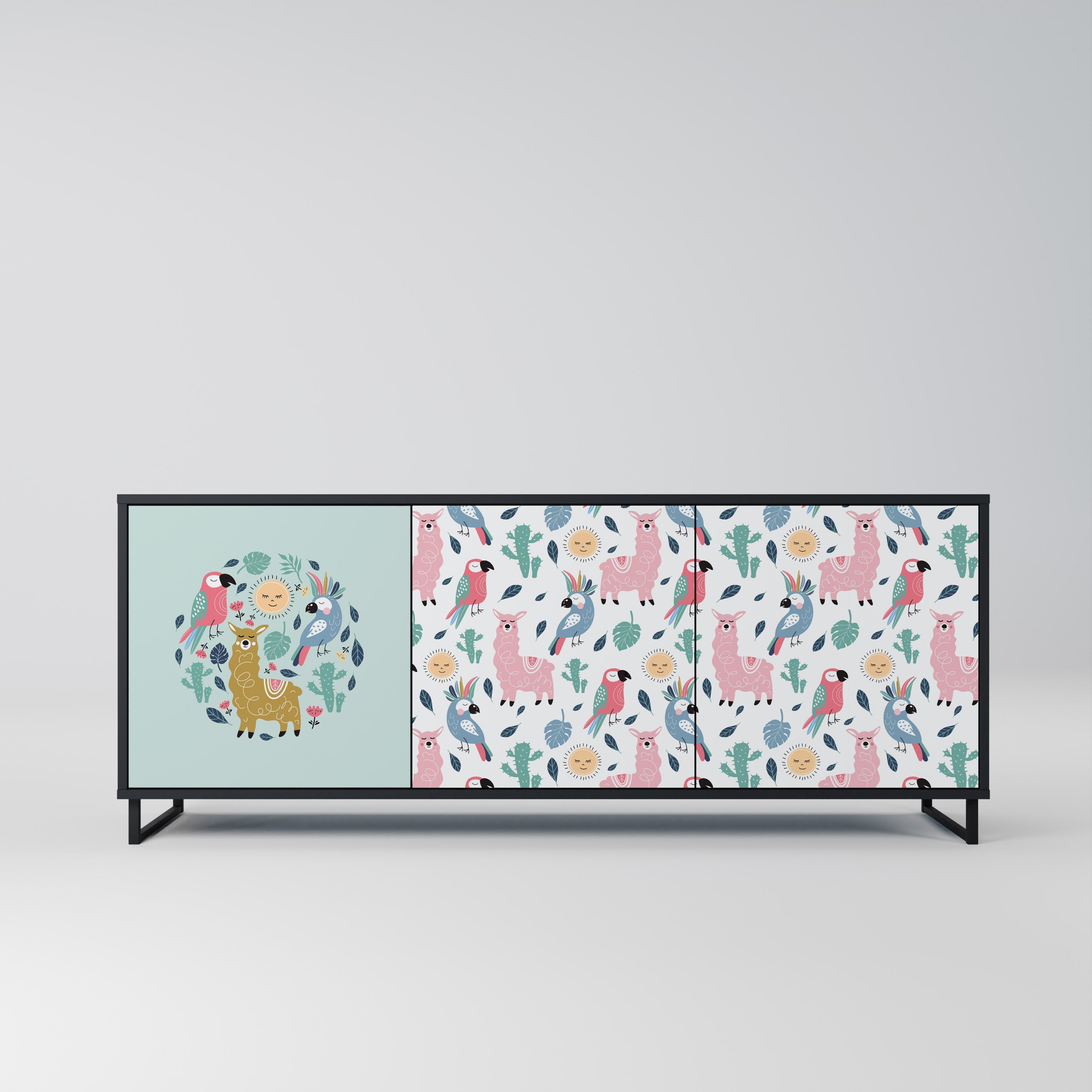 COLORFUL ALPACAS 3-türiges Sideboard in Schwarz