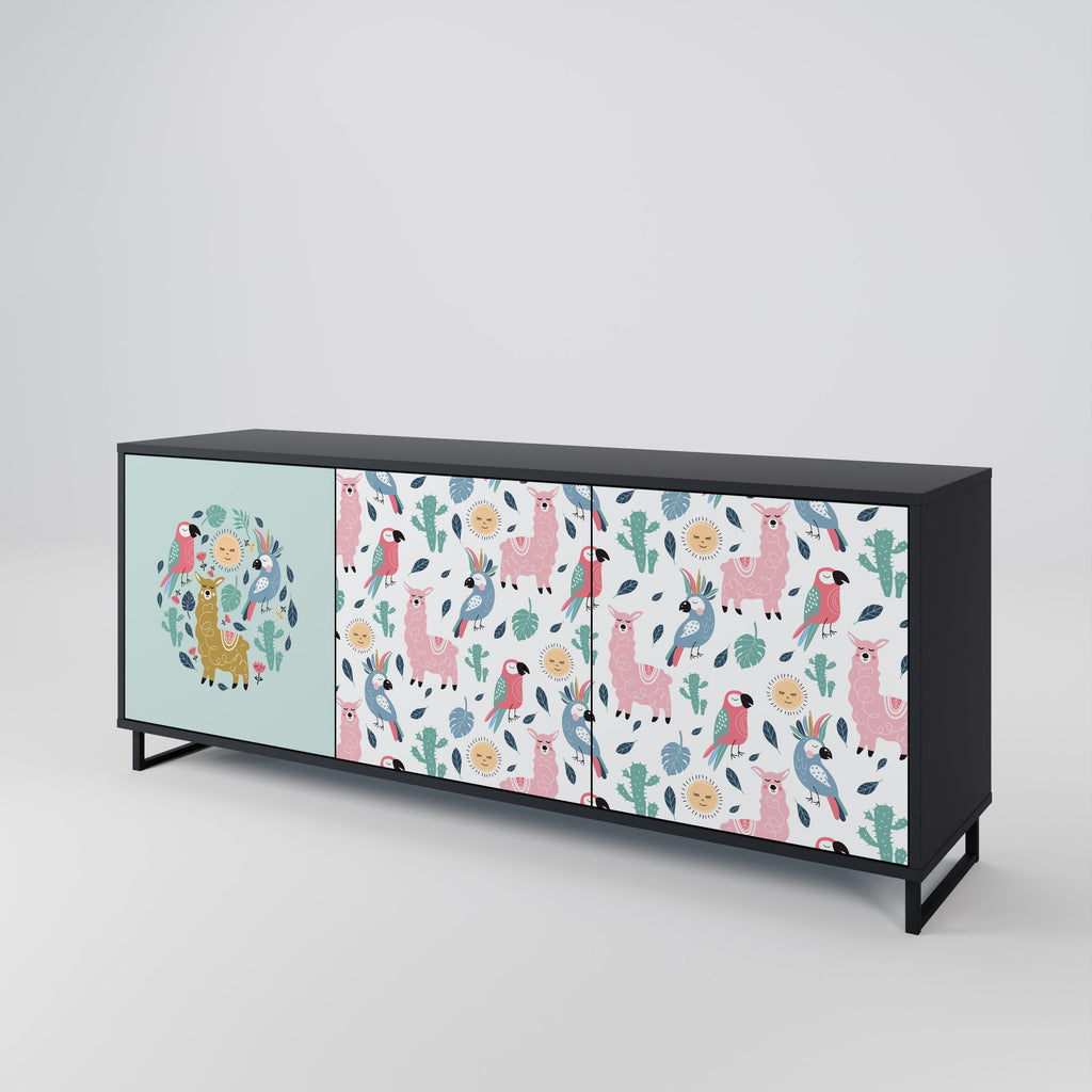 COLORFUL ALPACAS 3-türiges Sideboard in Schwarz