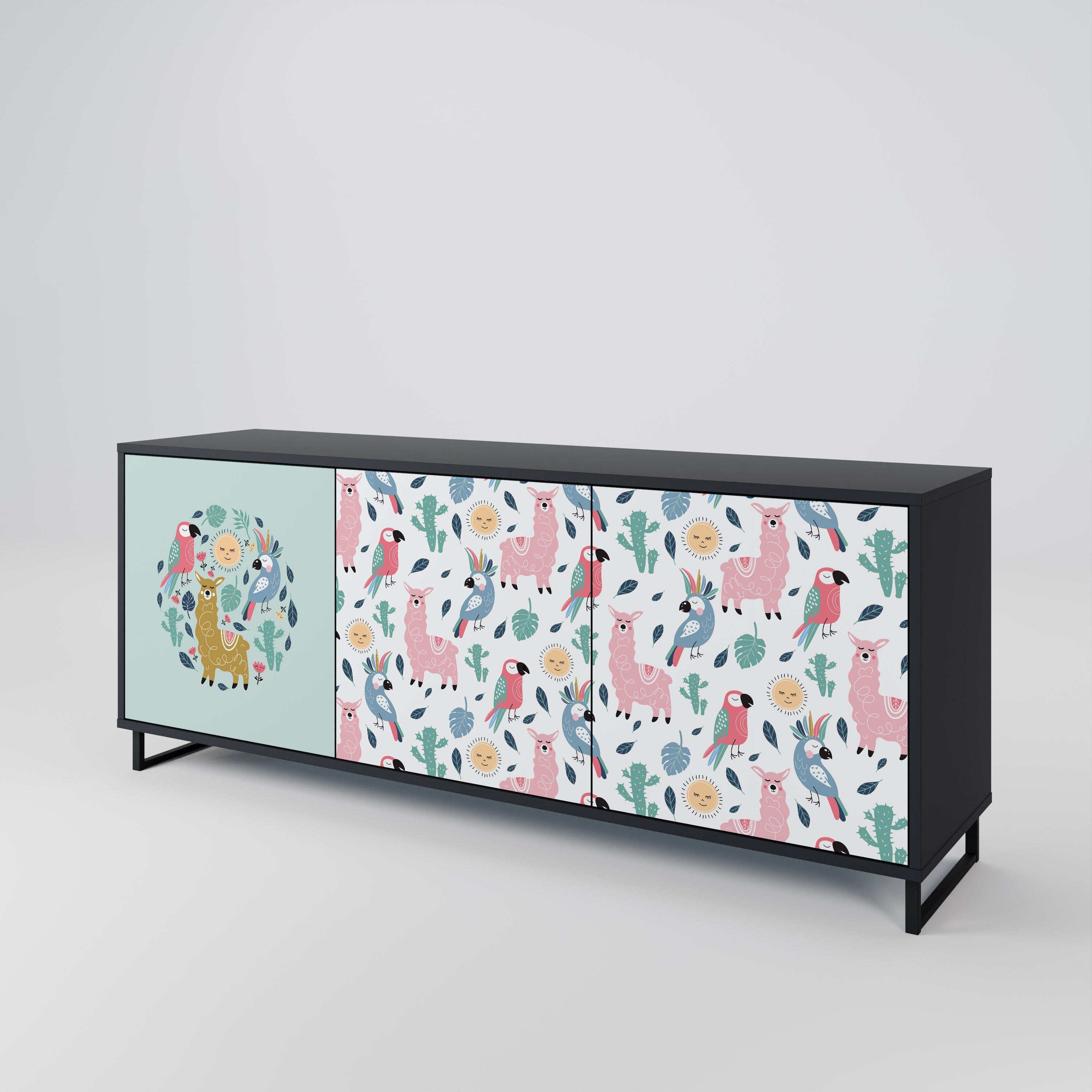 COLORFUL ALPACAS 3-türiges Sideboard in Schwarz