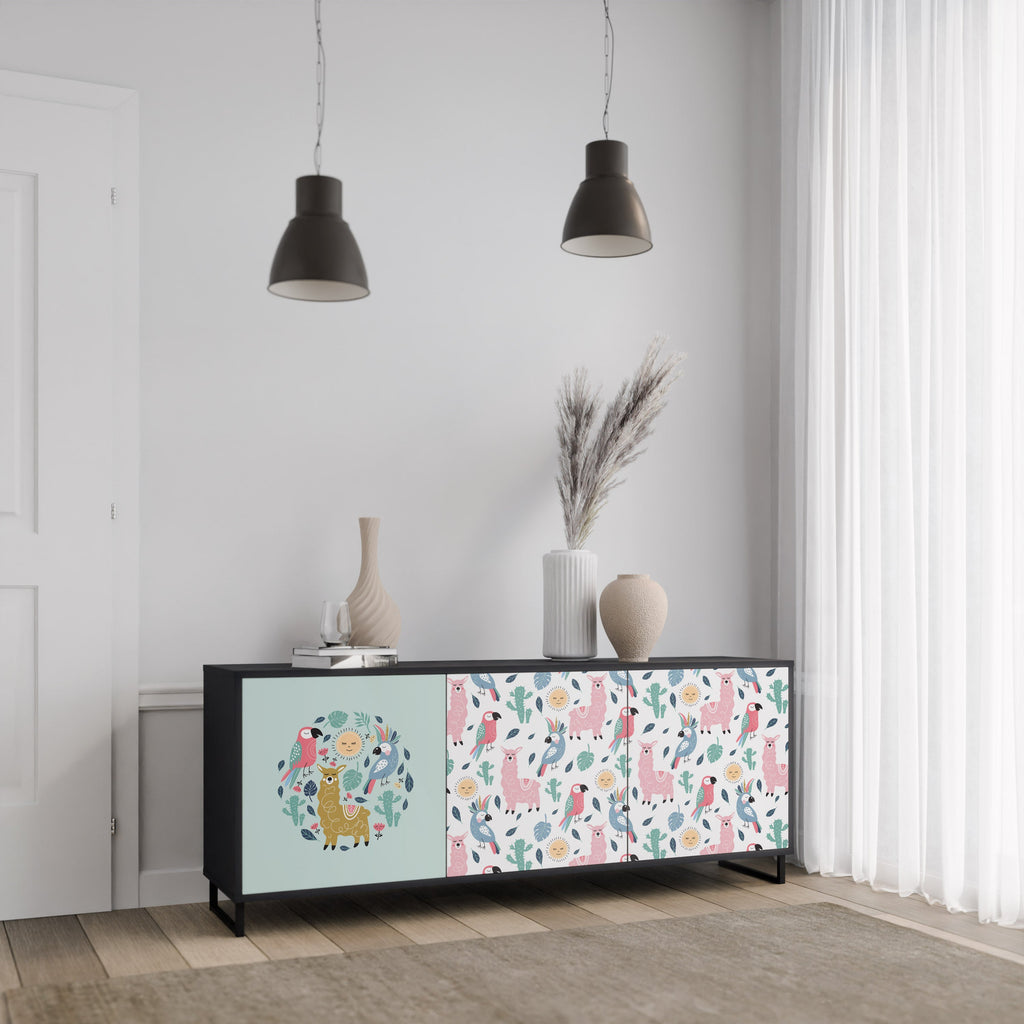 COLORFUL ALPACAS 3-türiges Sideboard in Schwarz