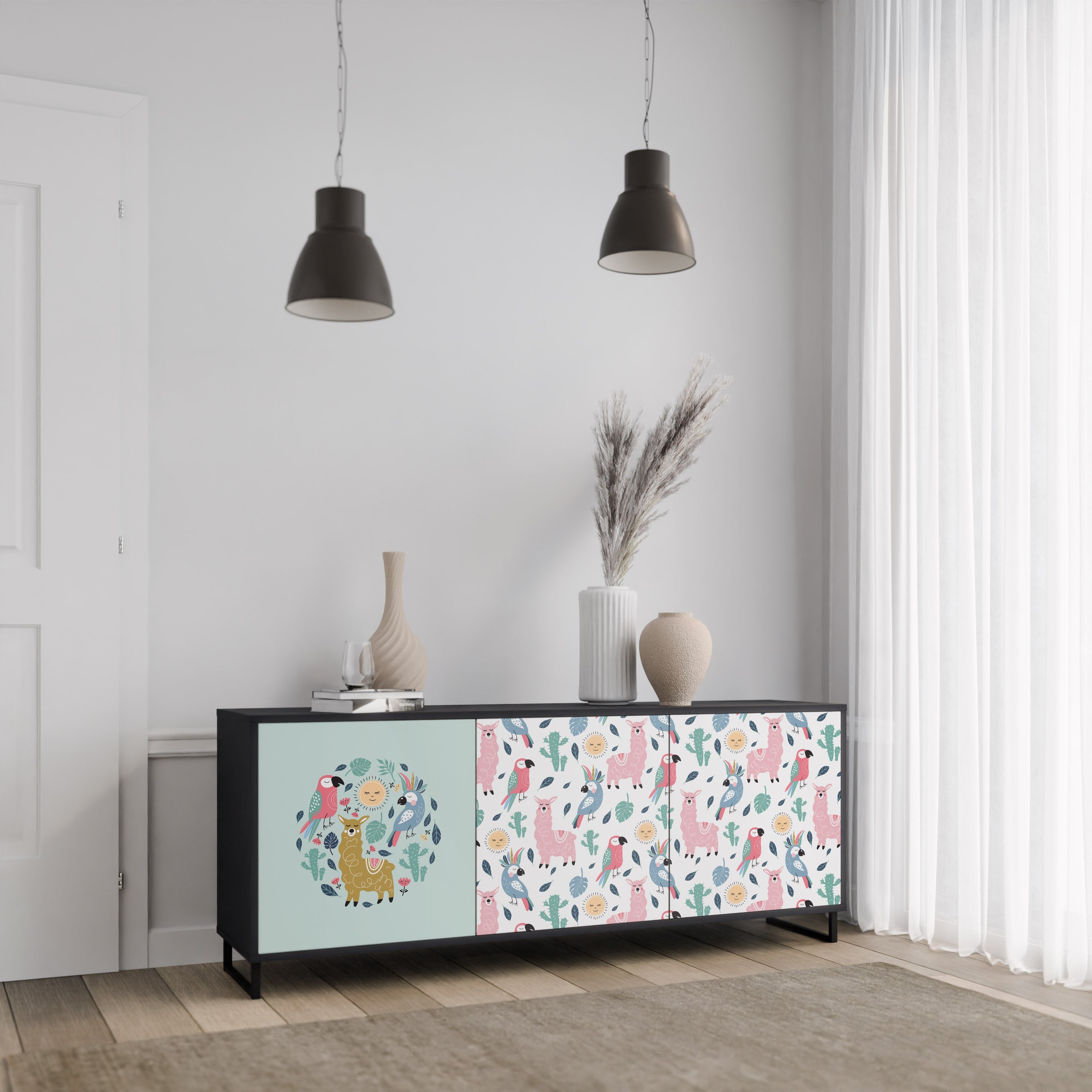 COLORFUL ALPACAS 3-türiges Sideboard in Schwarz
