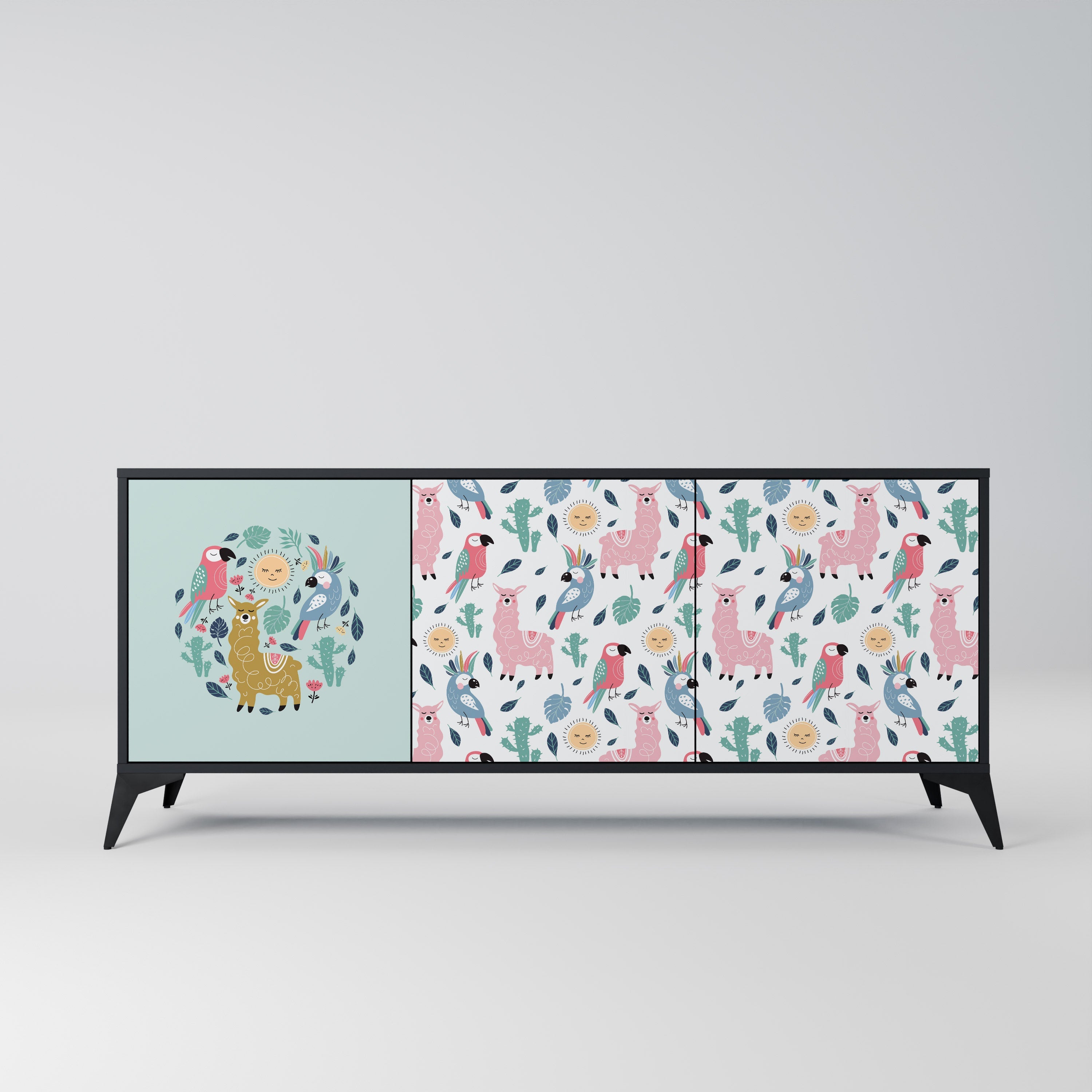 COLORFUL ALPACAS 3-türiges Sideboard in Schwarz