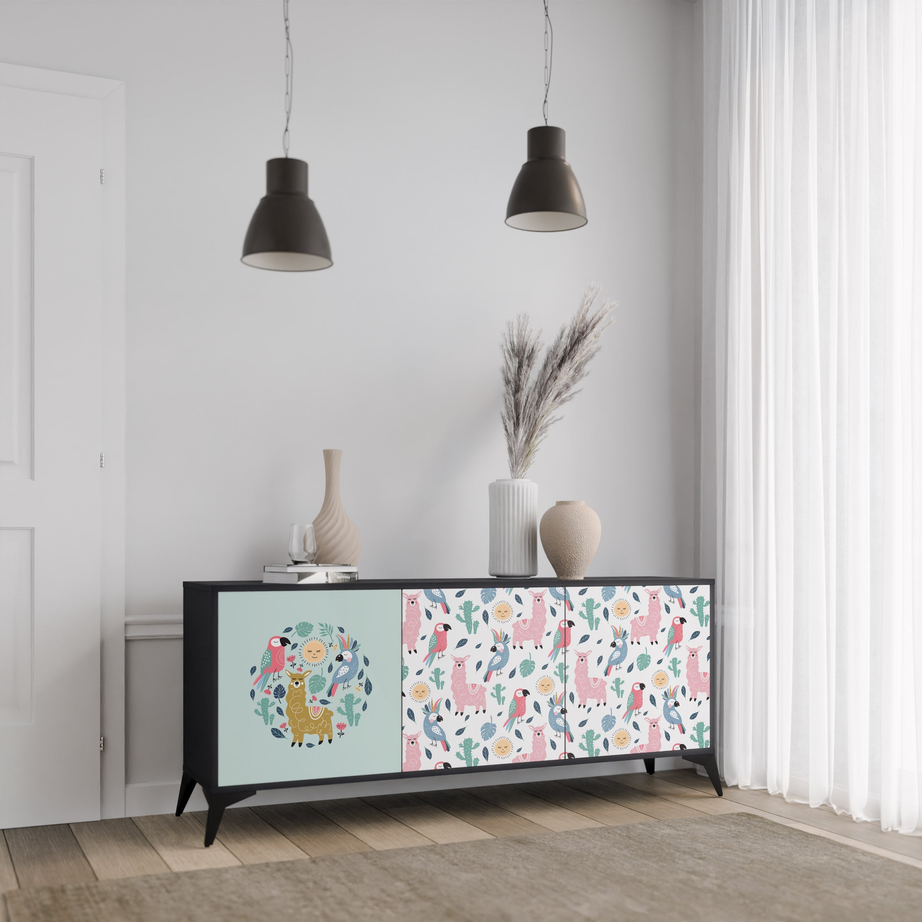 COLORFUL ALPACAS 3-türiges Sideboard in Schwarz