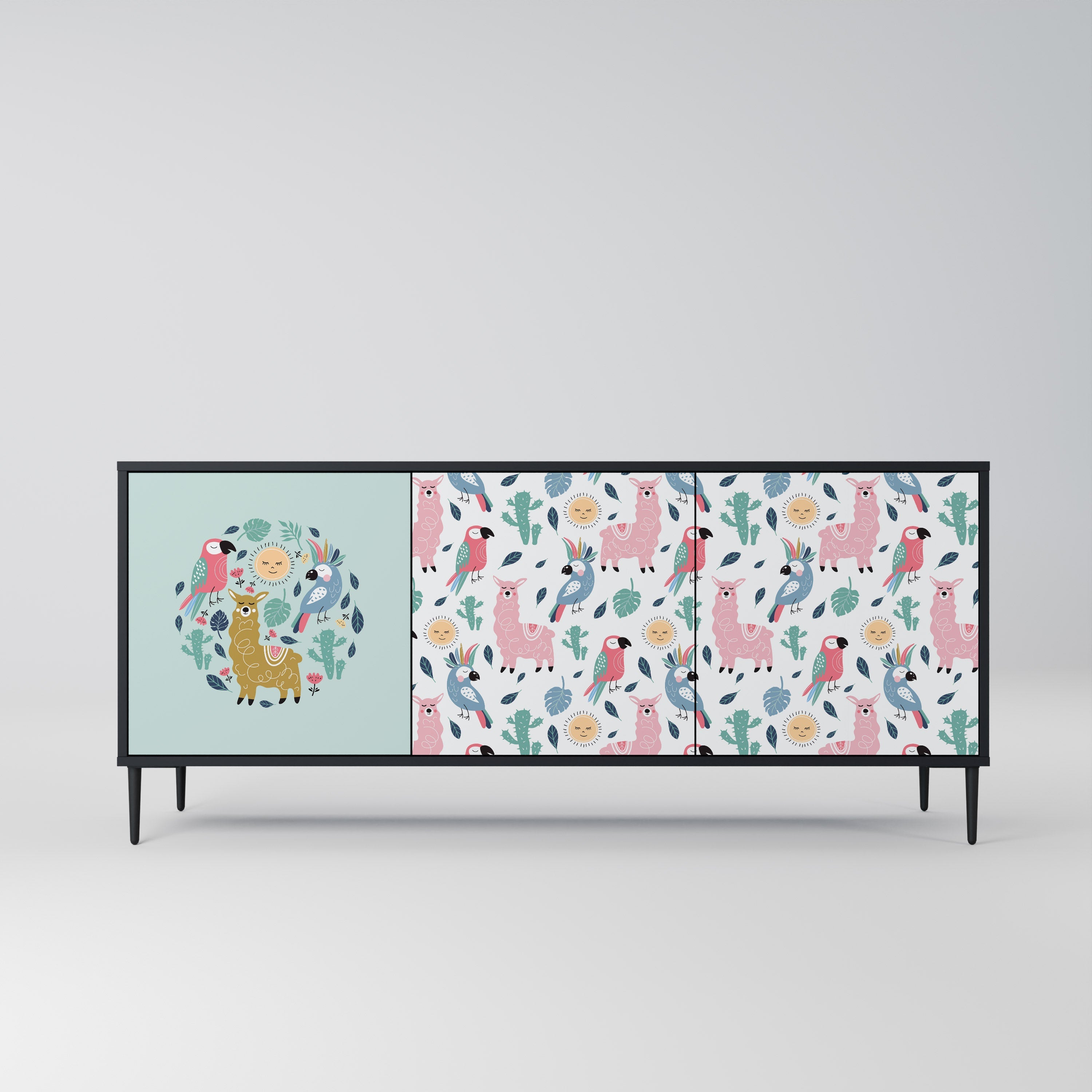 COLORFUL ALPACAS 3-türiges Sideboard in Schwarz