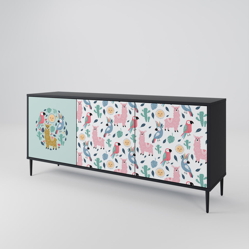 COLORFUL ALPACAS 3-türiges Sideboard in Schwarz