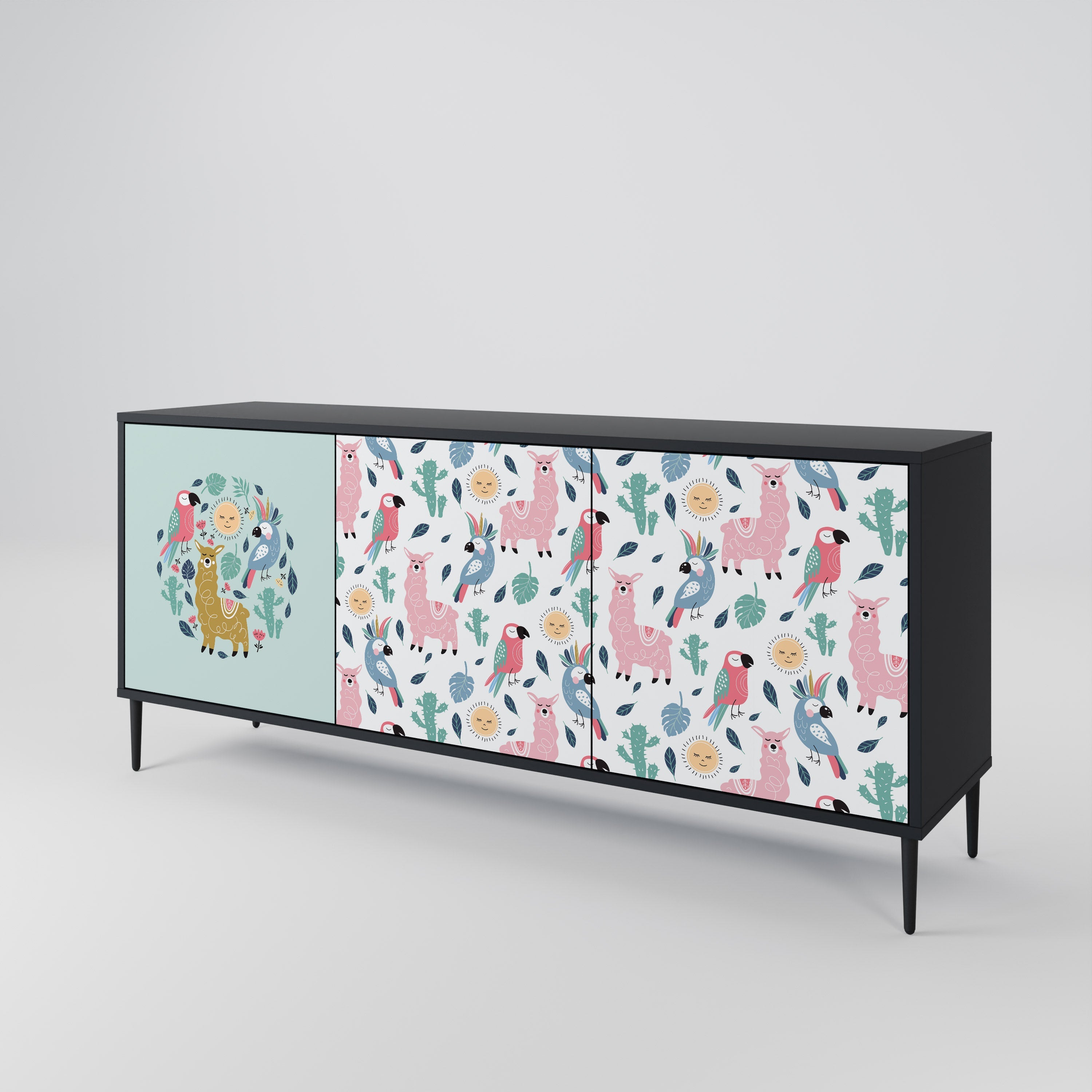 COLORFUL ALPACAS 3-türiges Sideboard in Schwarz