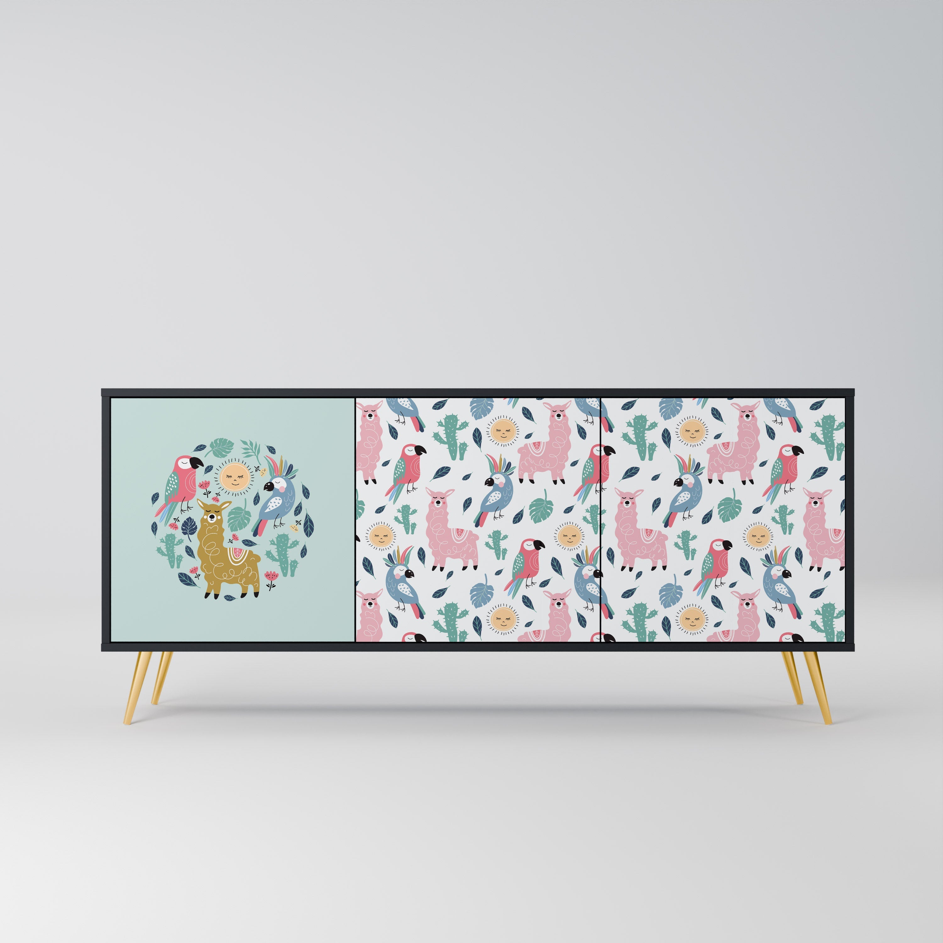 COLORFUL ALPACAS 3-türiges Sideboard in Schwarz