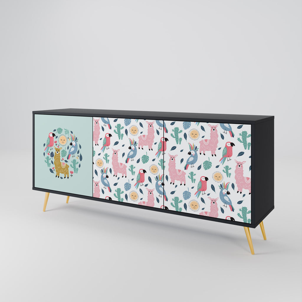 COLORFUL ALPACAS 3-türiges Sideboard in Schwarz