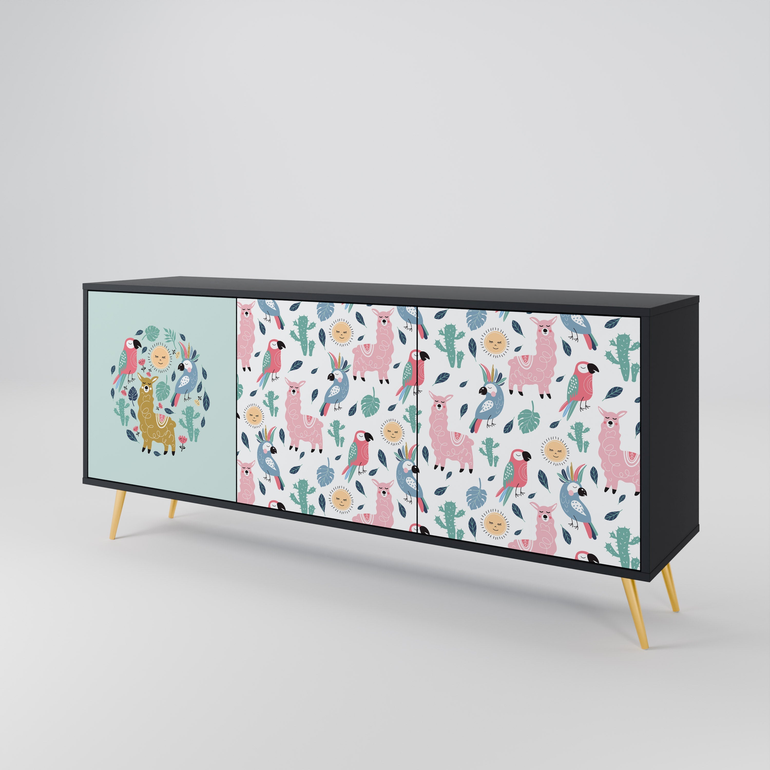 COLORFUL ALPACAS 3-türiges Sideboard in Schwarz