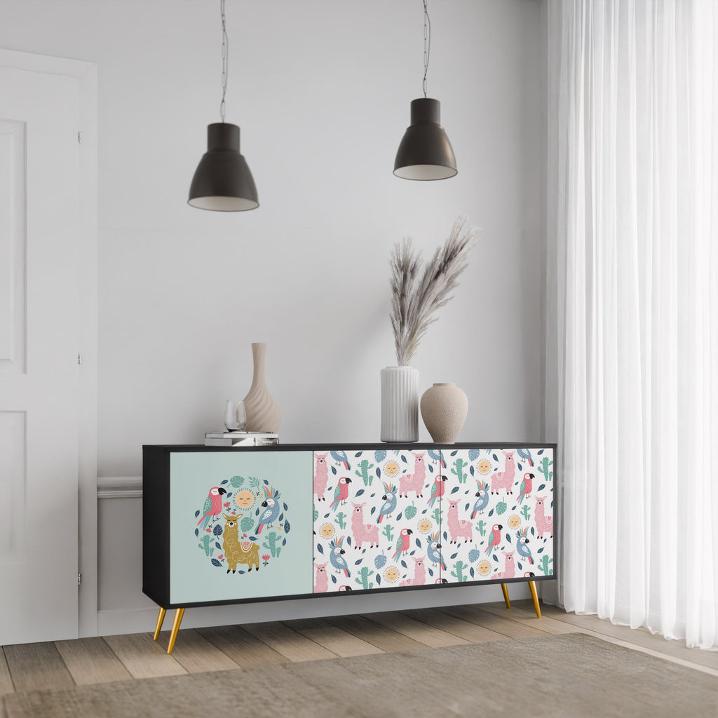 COLORFUL ALPACAS 3-türiges Sideboard in Schwarz
