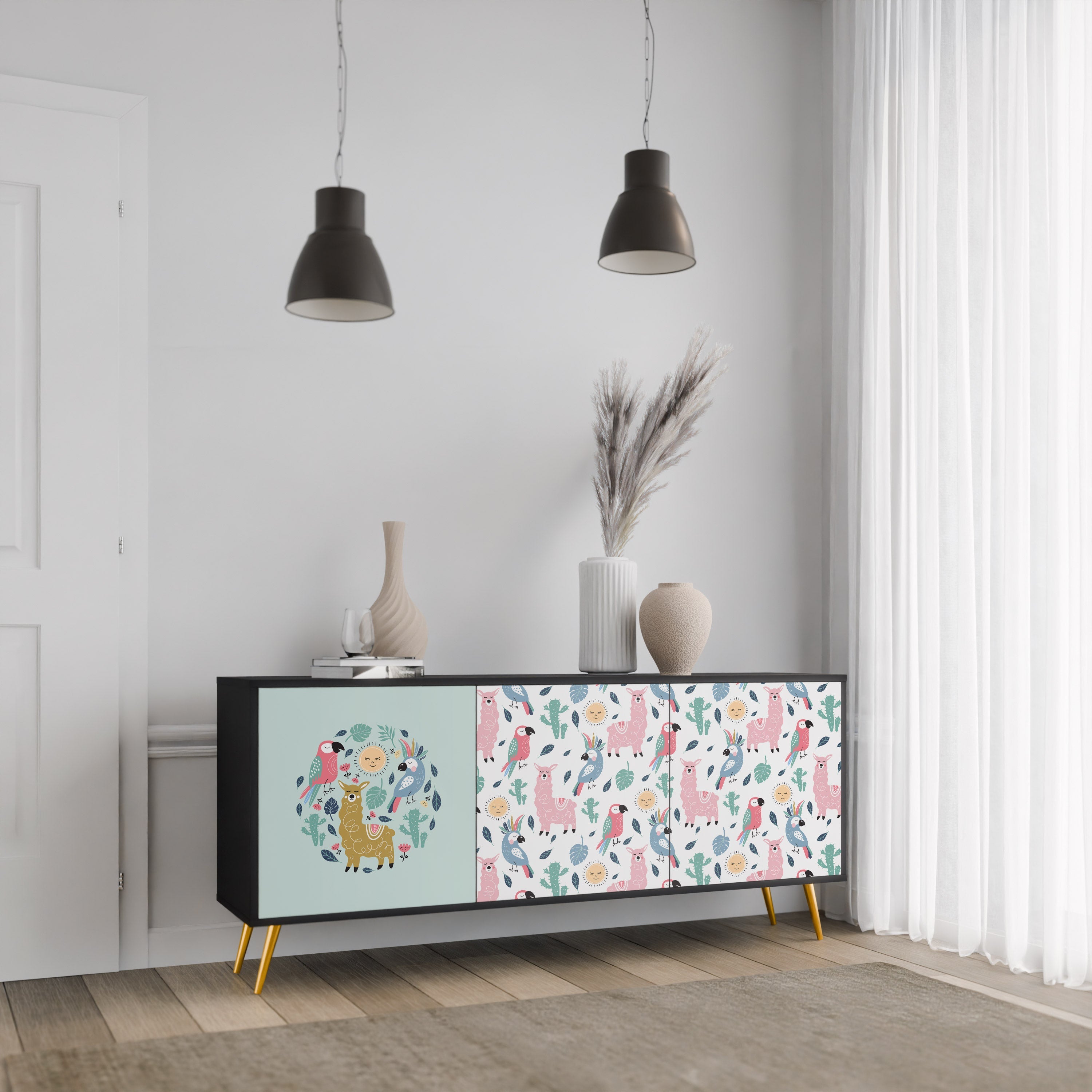 COLORFUL ALPACAS 3-türiges Sideboard in Schwarz