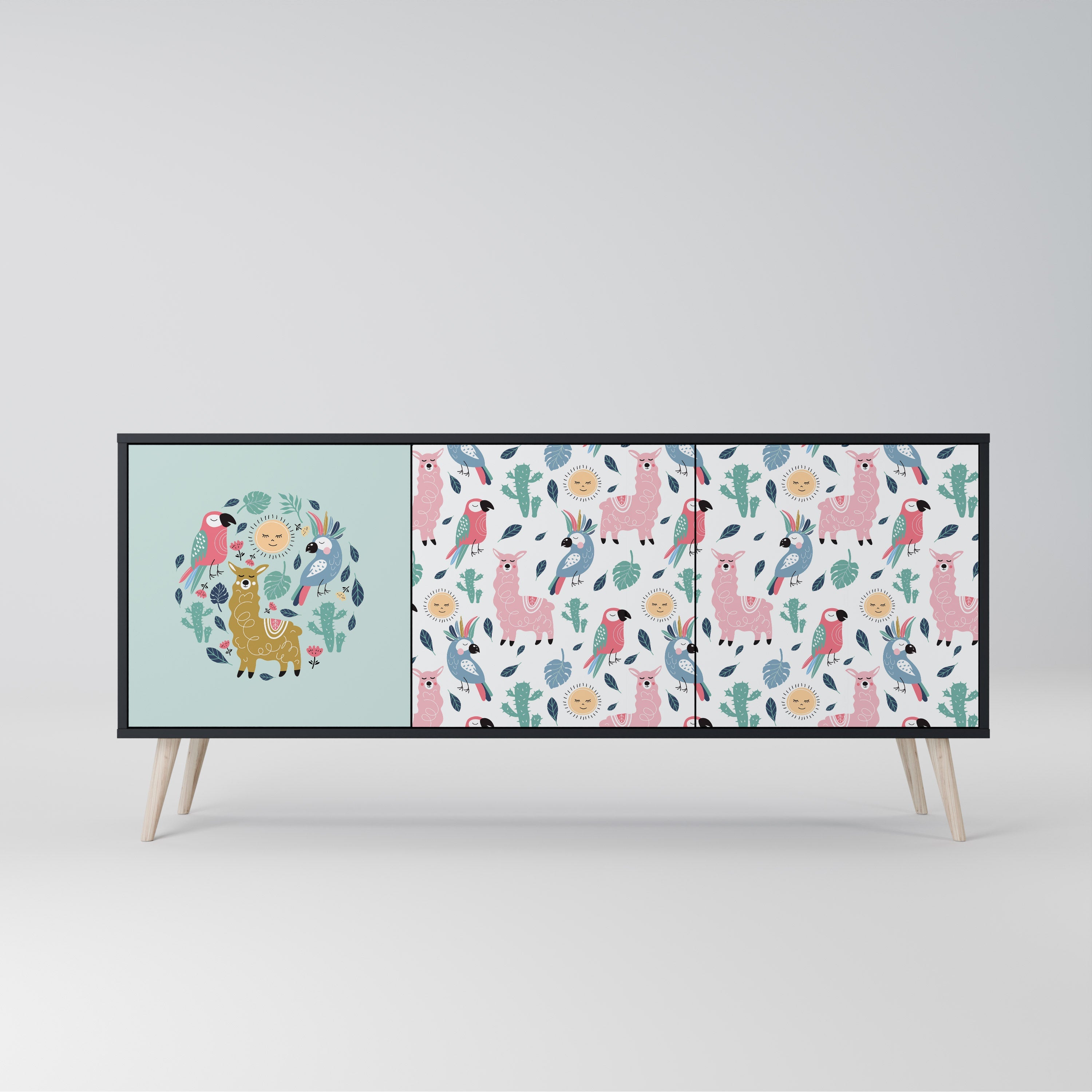 COLORFUL ALPACAS 3-türiges Sideboard in Schwarz