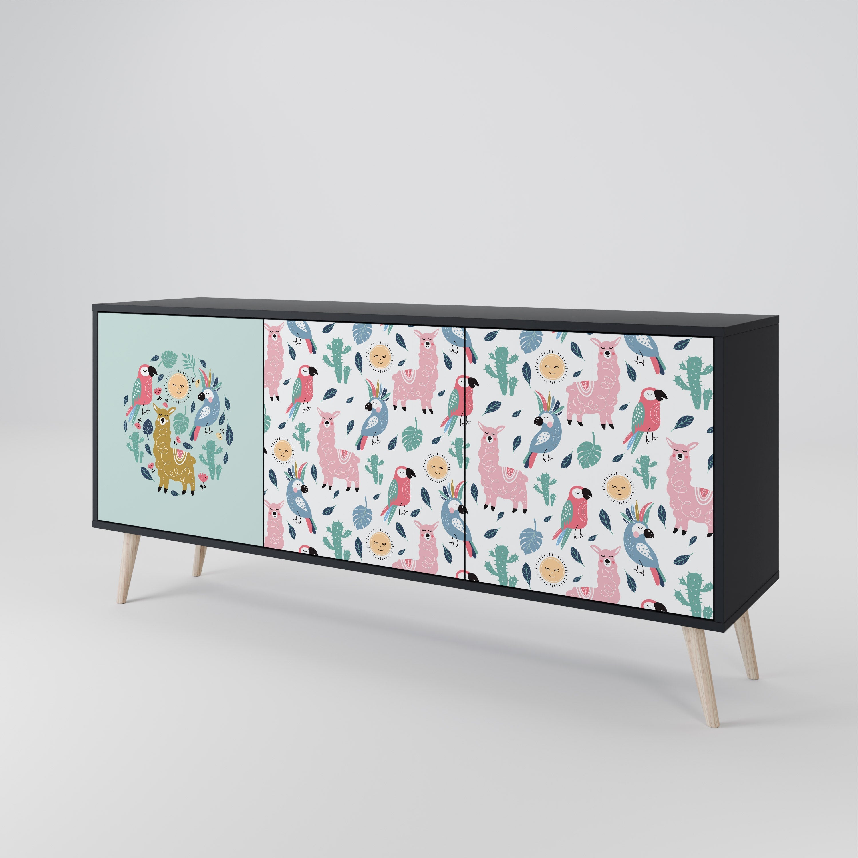 COLORFUL ALPACAS 3-türiges Sideboard in Schwarz