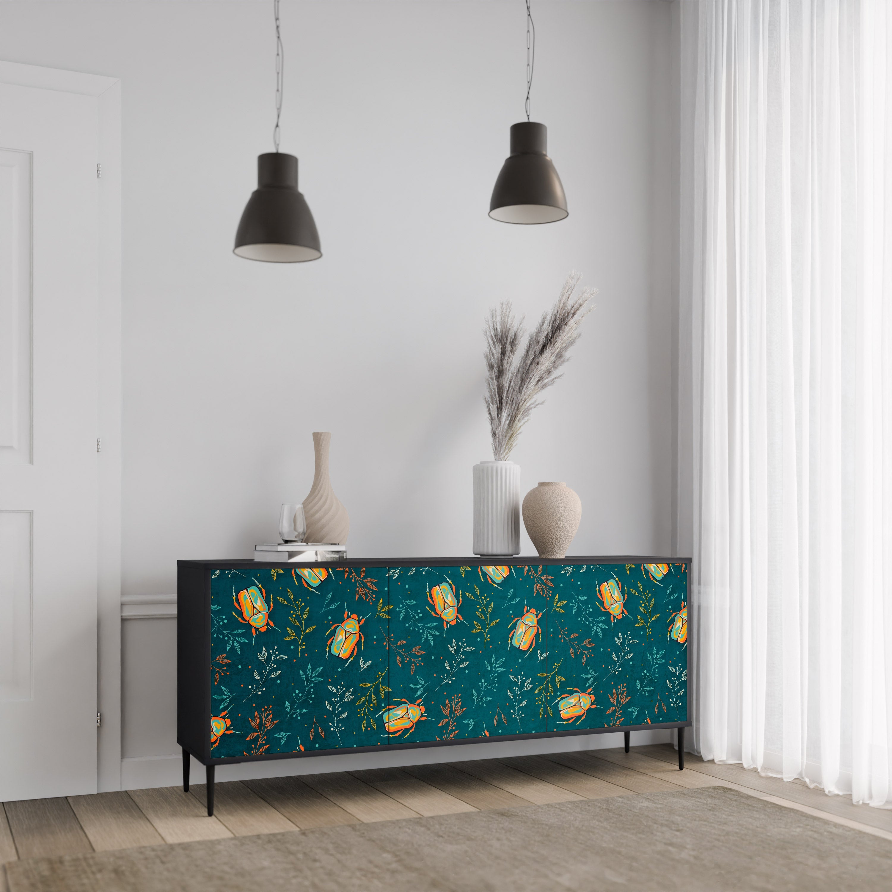 AUTUMN INSECTS Sideboard mit 3 Türen in Schwarz