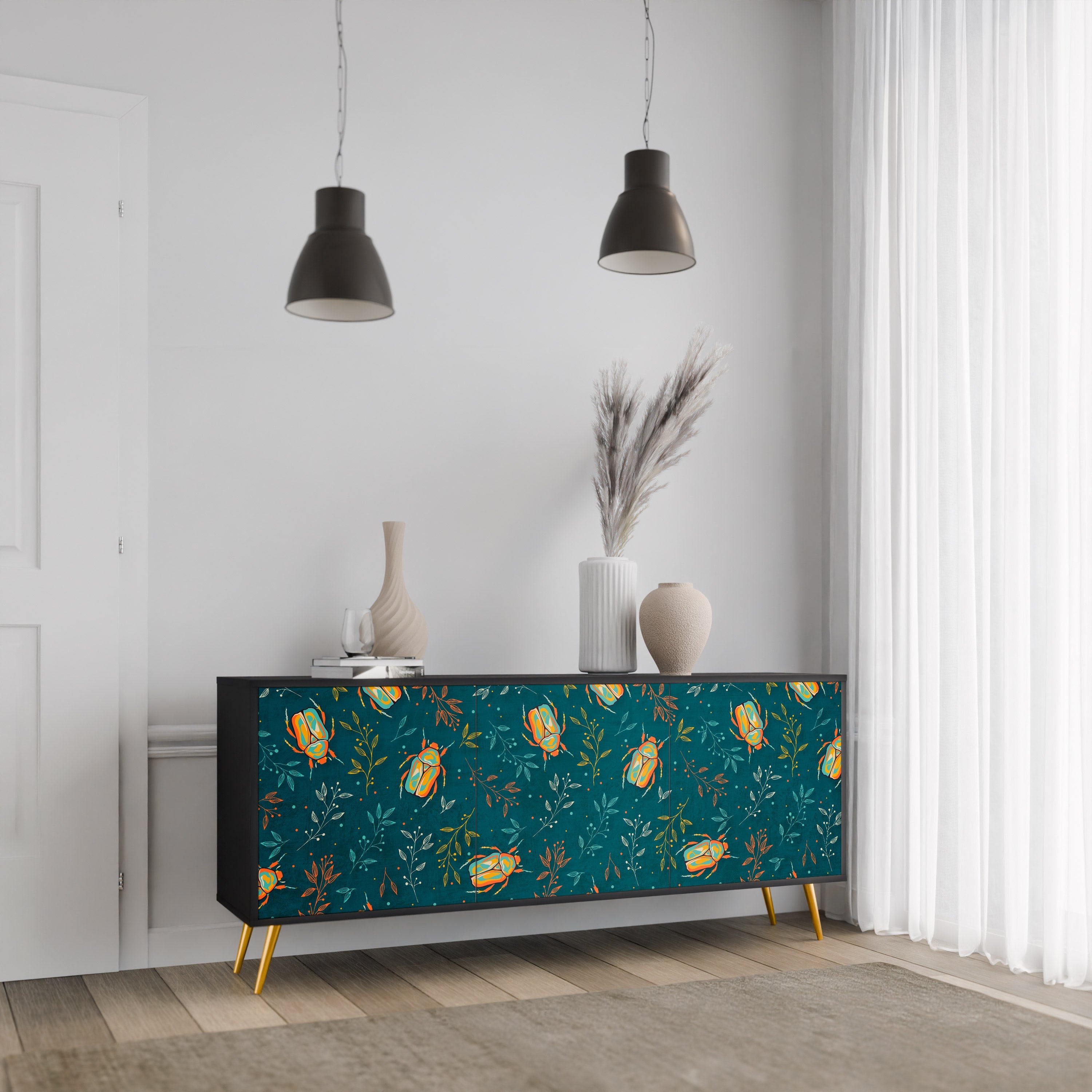 AUTUMN INSECTS Sideboard mit 3 Türen in Schwarz