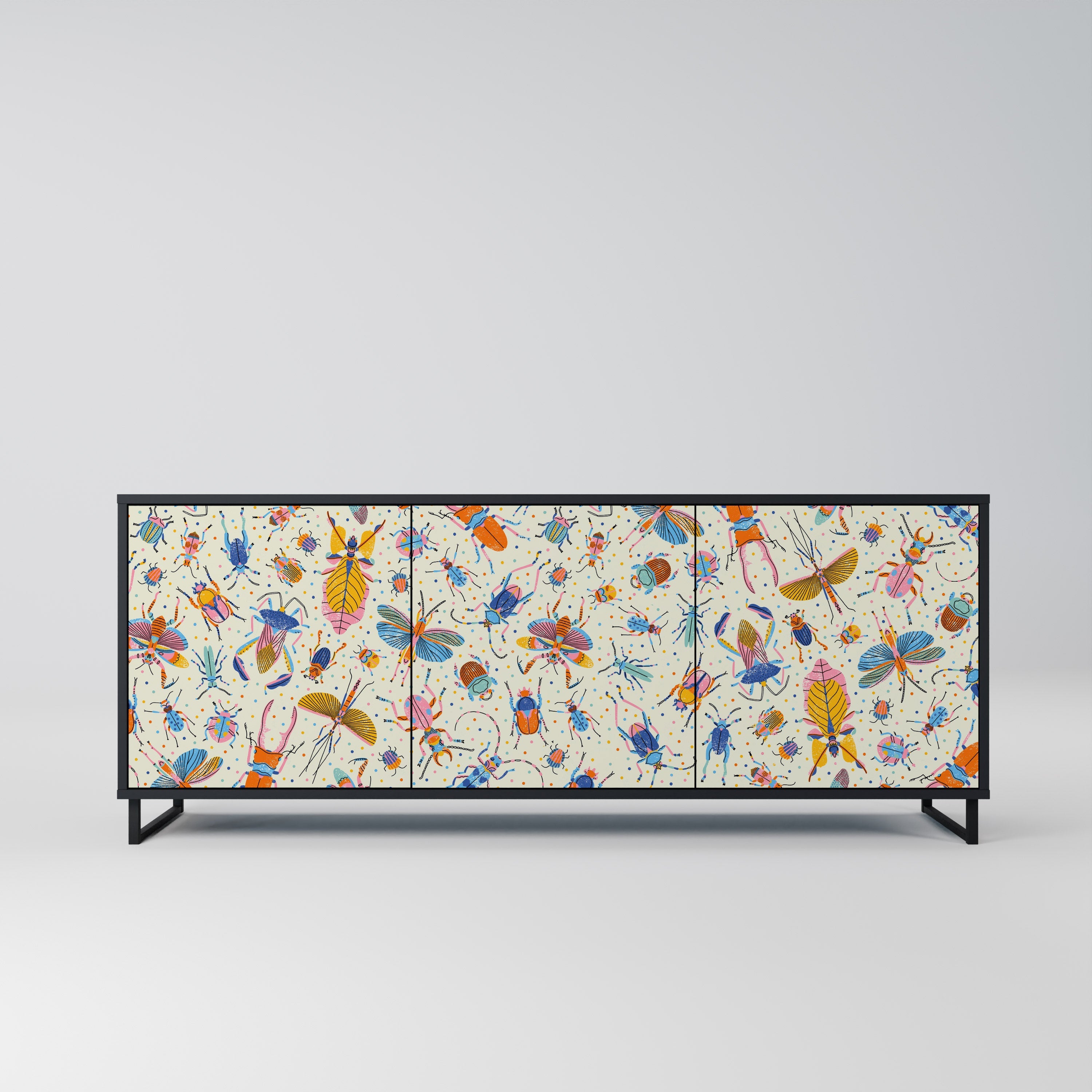 COLORFUL INSECTS 3-türiges Sideboard in Schwarz
