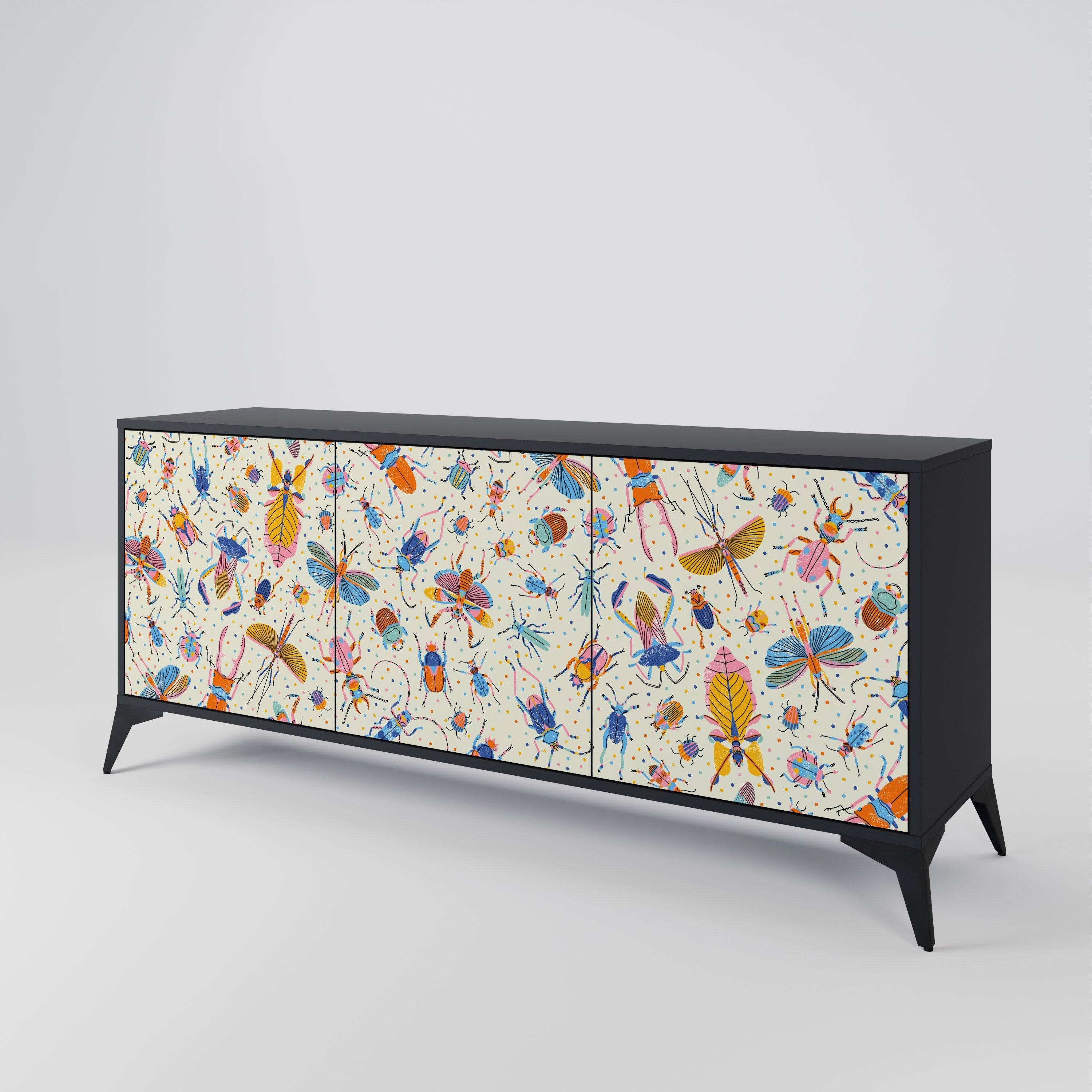 COLORFUL INSECTS 3-türiges Sideboard in Schwarz