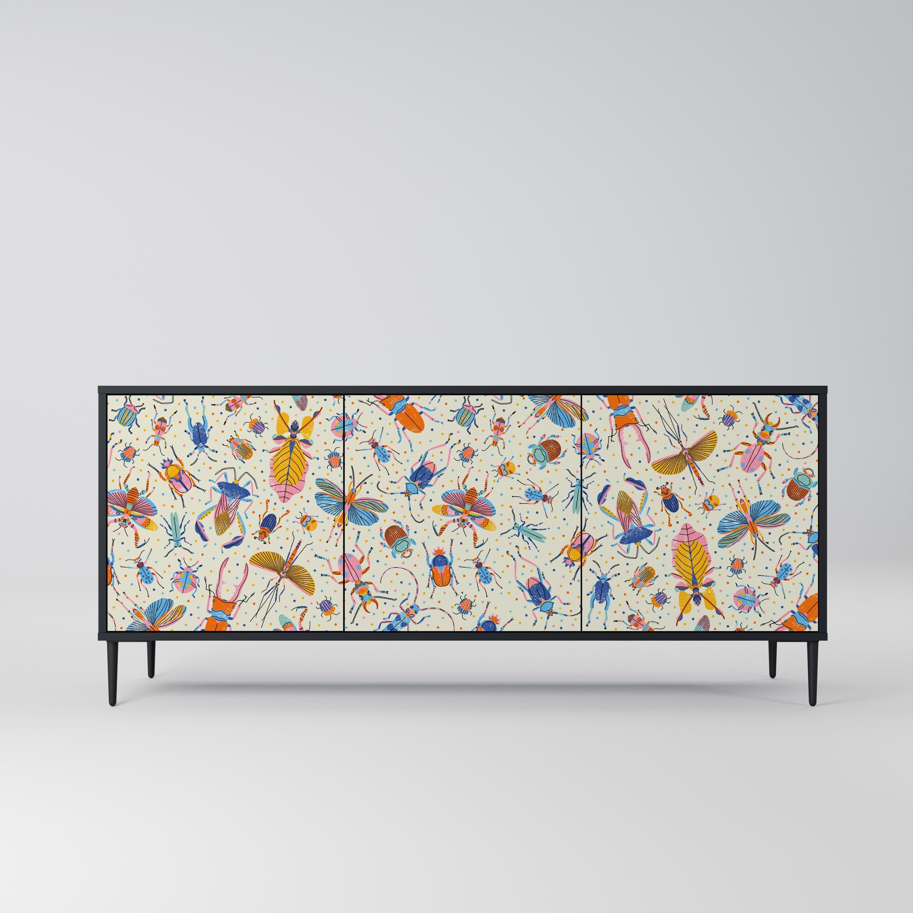 COLORFUL INSECTS 3-türiges Sideboard in Schwarz