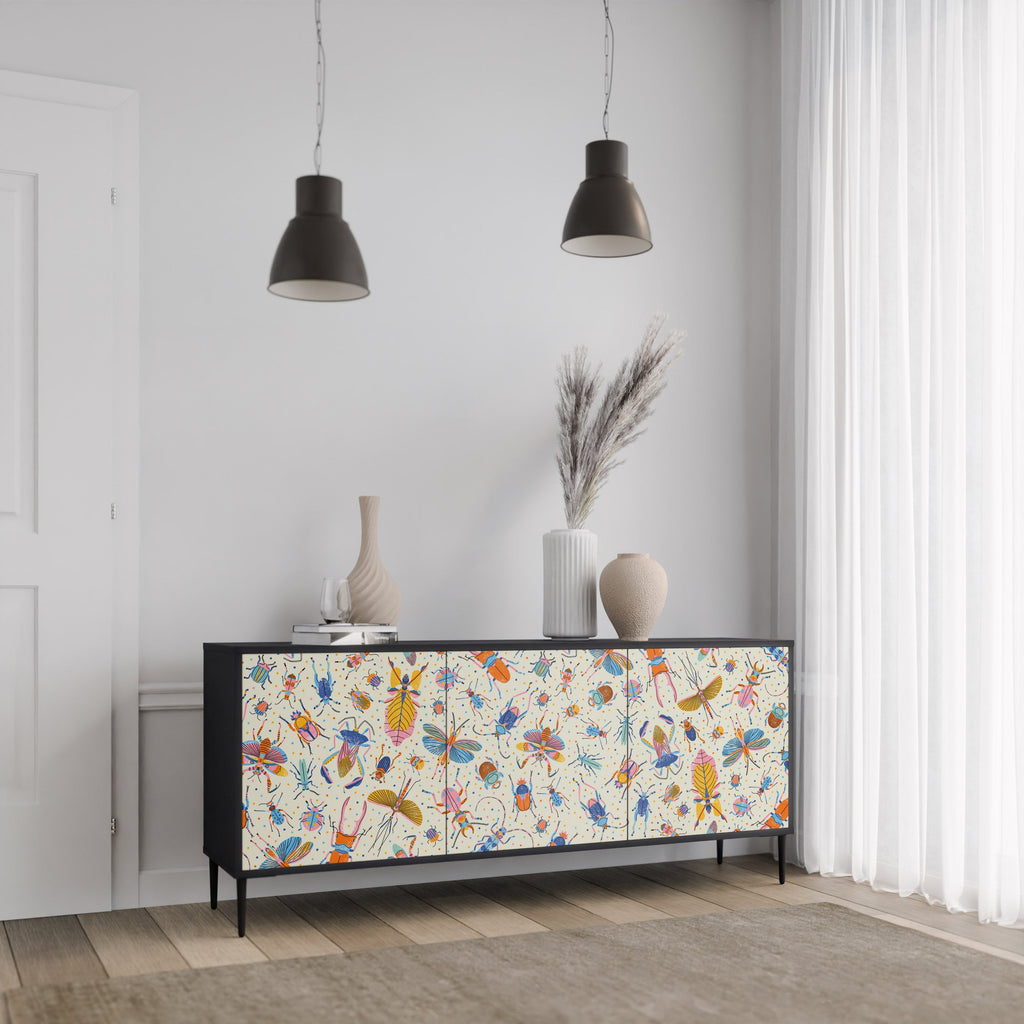 COLORFUL INSECTS 3-türiges Sideboard in Schwarz