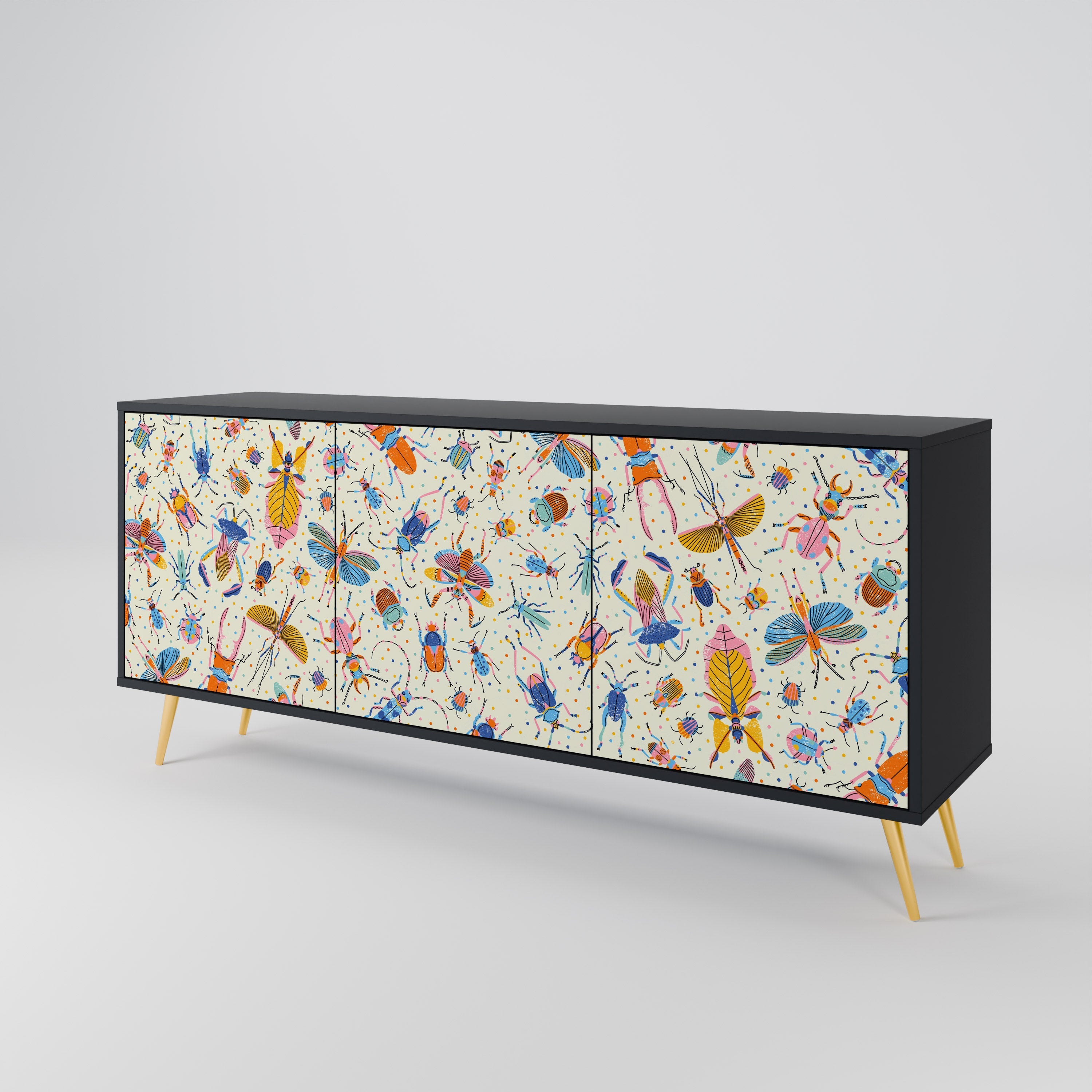 COLORFUL INSECTS 3-türiges Sideboard in Schwarz