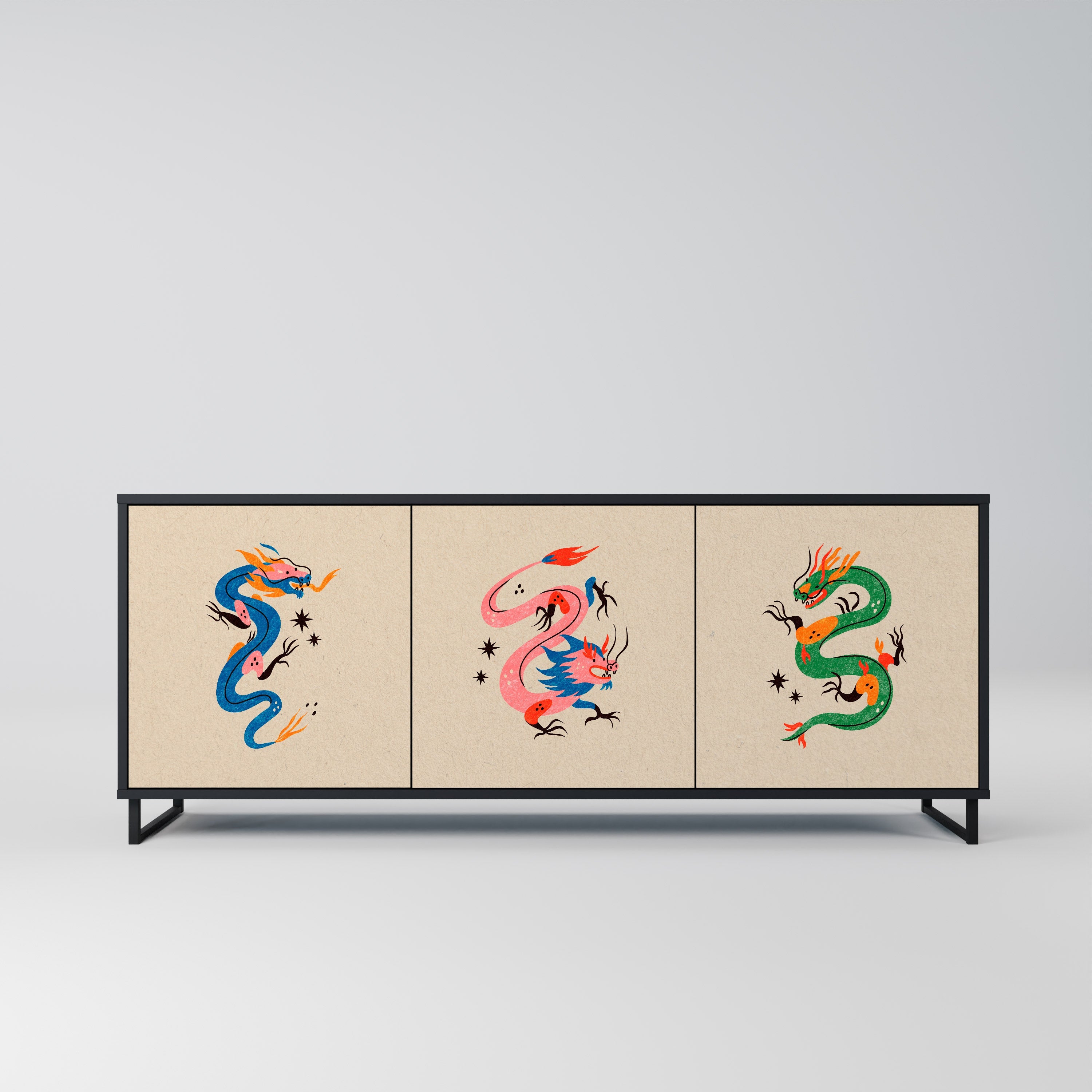 MYTHOLOGICAL CREATURES 3-türiges Sideboard in schwarzem Finish