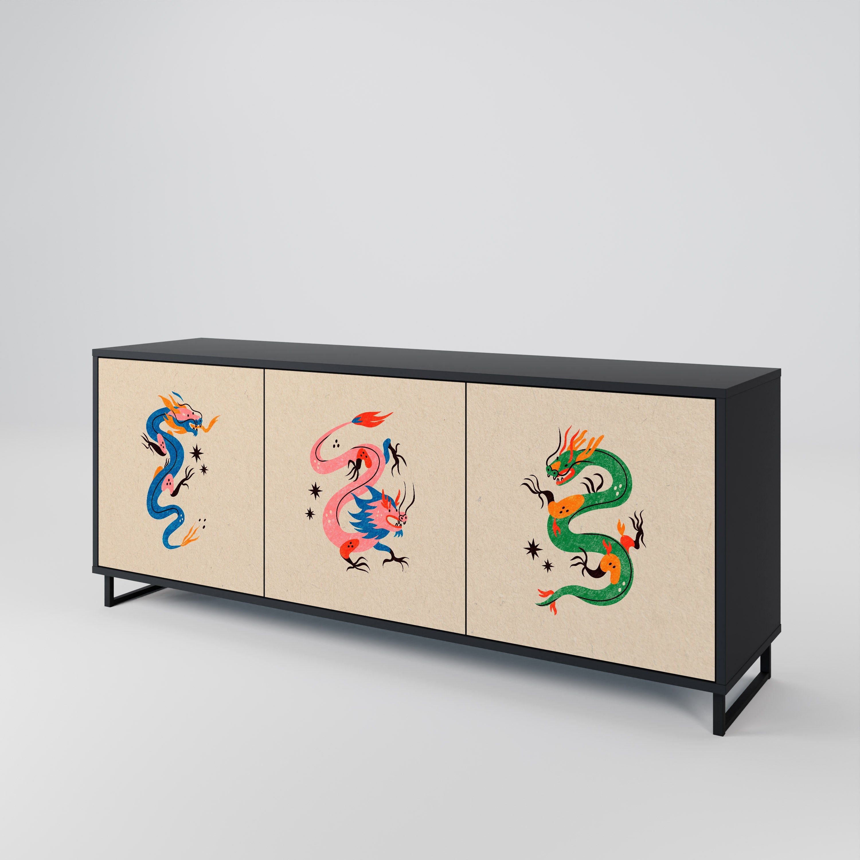 MYTHOLOGICAL CREATURES 3-türiges Sideboard in schwarzem Finish