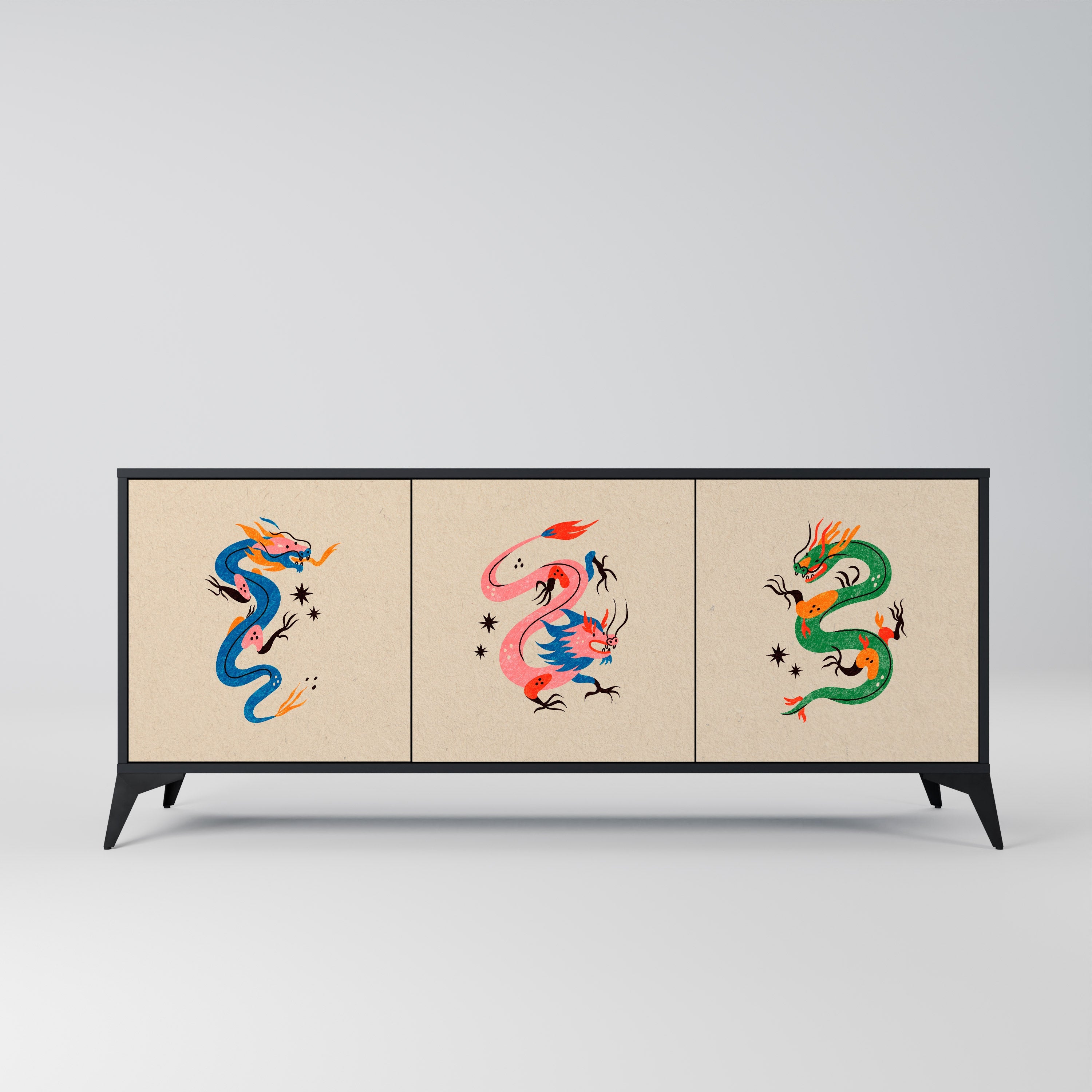 MYTHOLOGICAL CREATURES 3-türiges Sideboard in schwarzem Finish