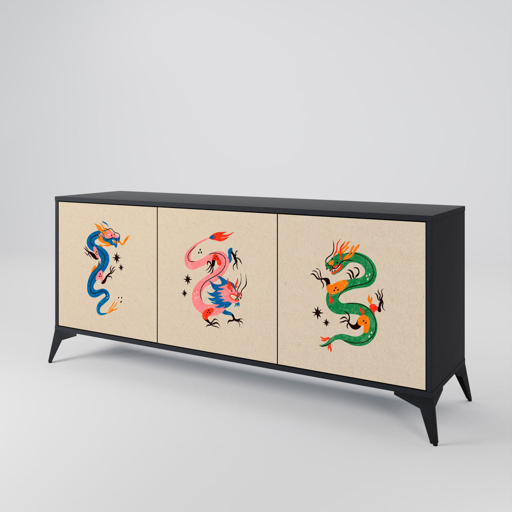 MYTHOLOGICAL CREATURES 3-türiges Sideboard in schwarzem Finish