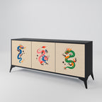 MYTHOLOGICAL CREATURES 3-Door Sideboard in Black Finish