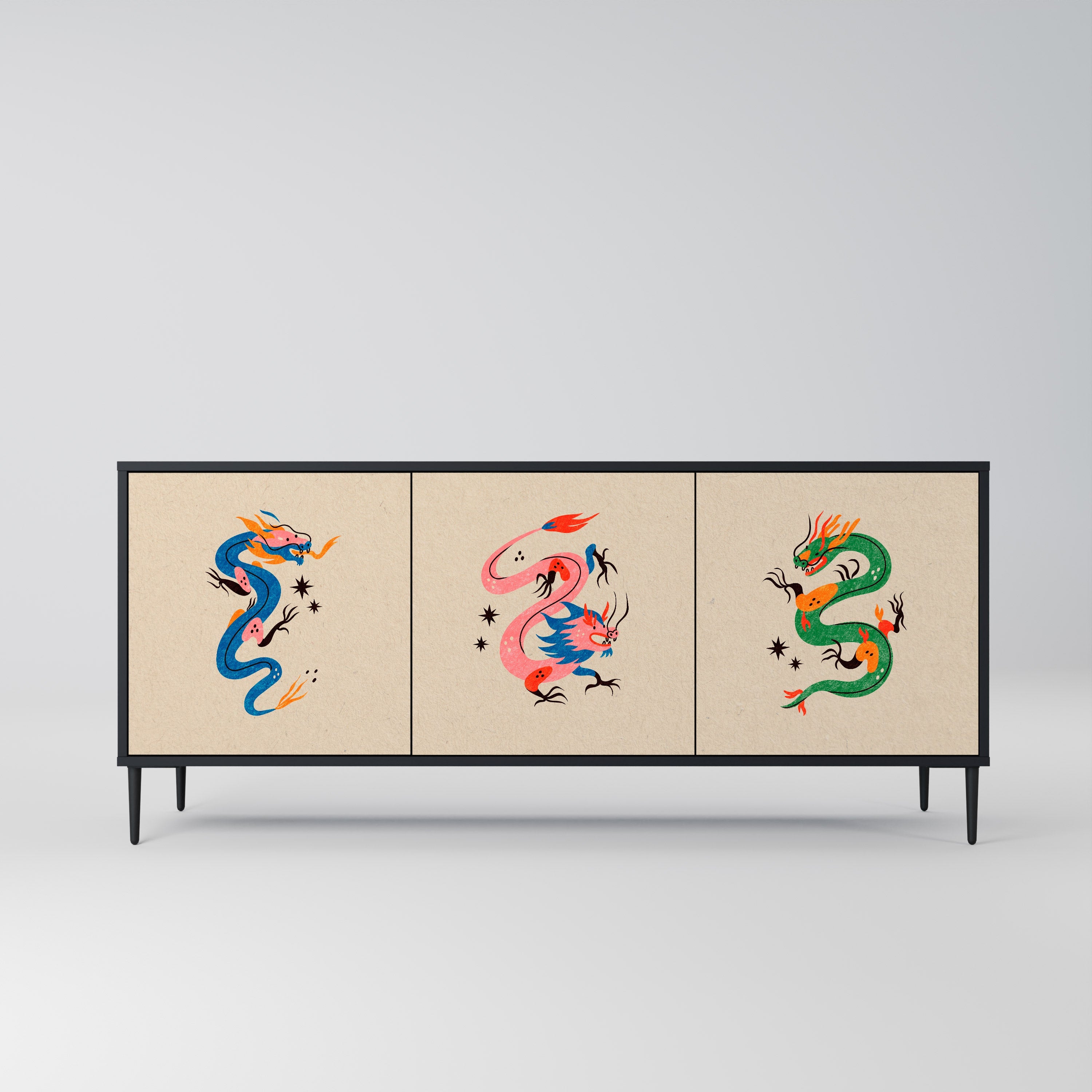 MYTHOLOGICAL CREATURES 3-türiges Sideboard in schwarzem Finish