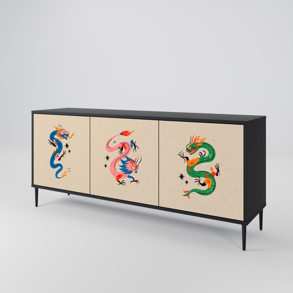 MYTHOLOGICAL CREATURES 3-türiges Sideboard in schwarzem Finish